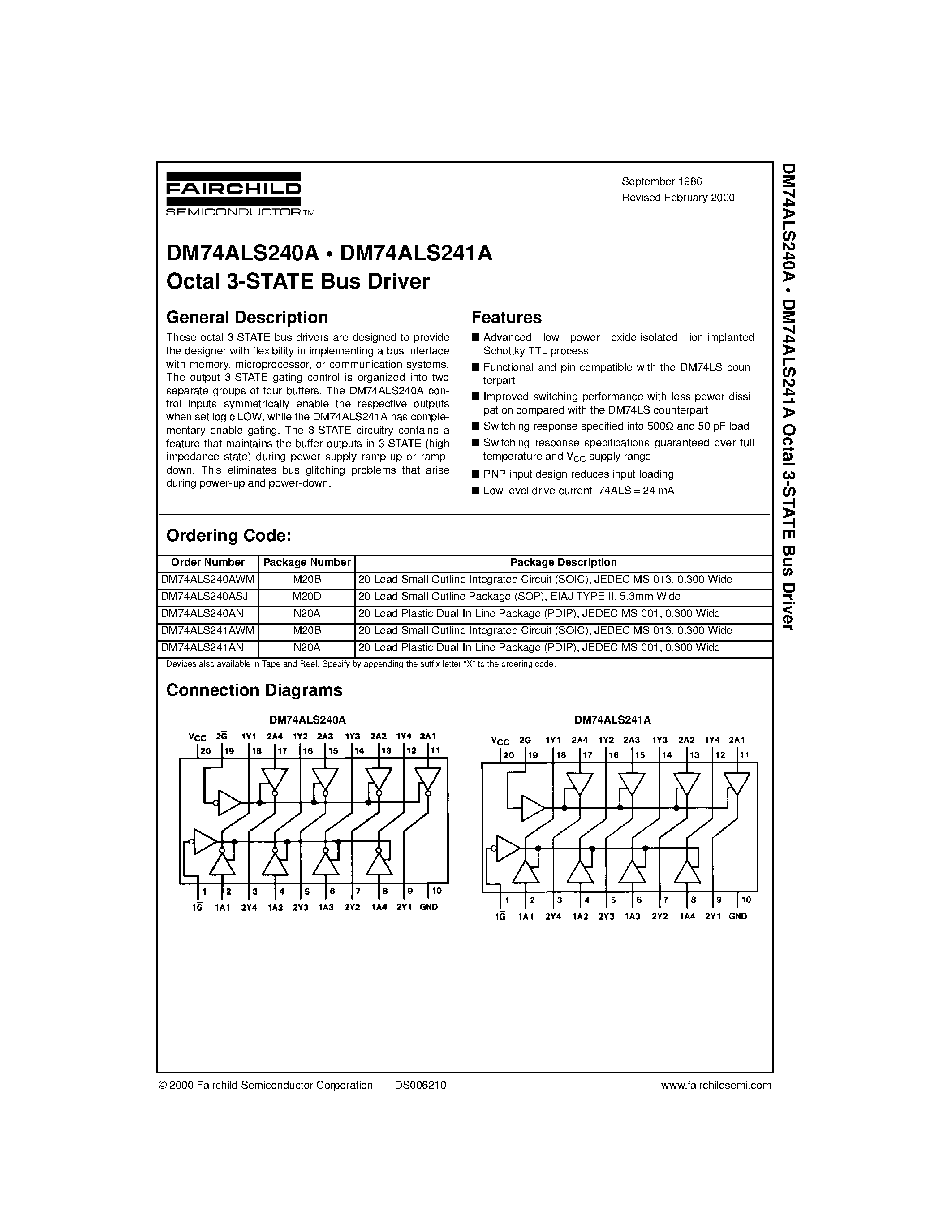 Datasheet DM74ALS240A - Octal 3-STATE Bus Driver page 1