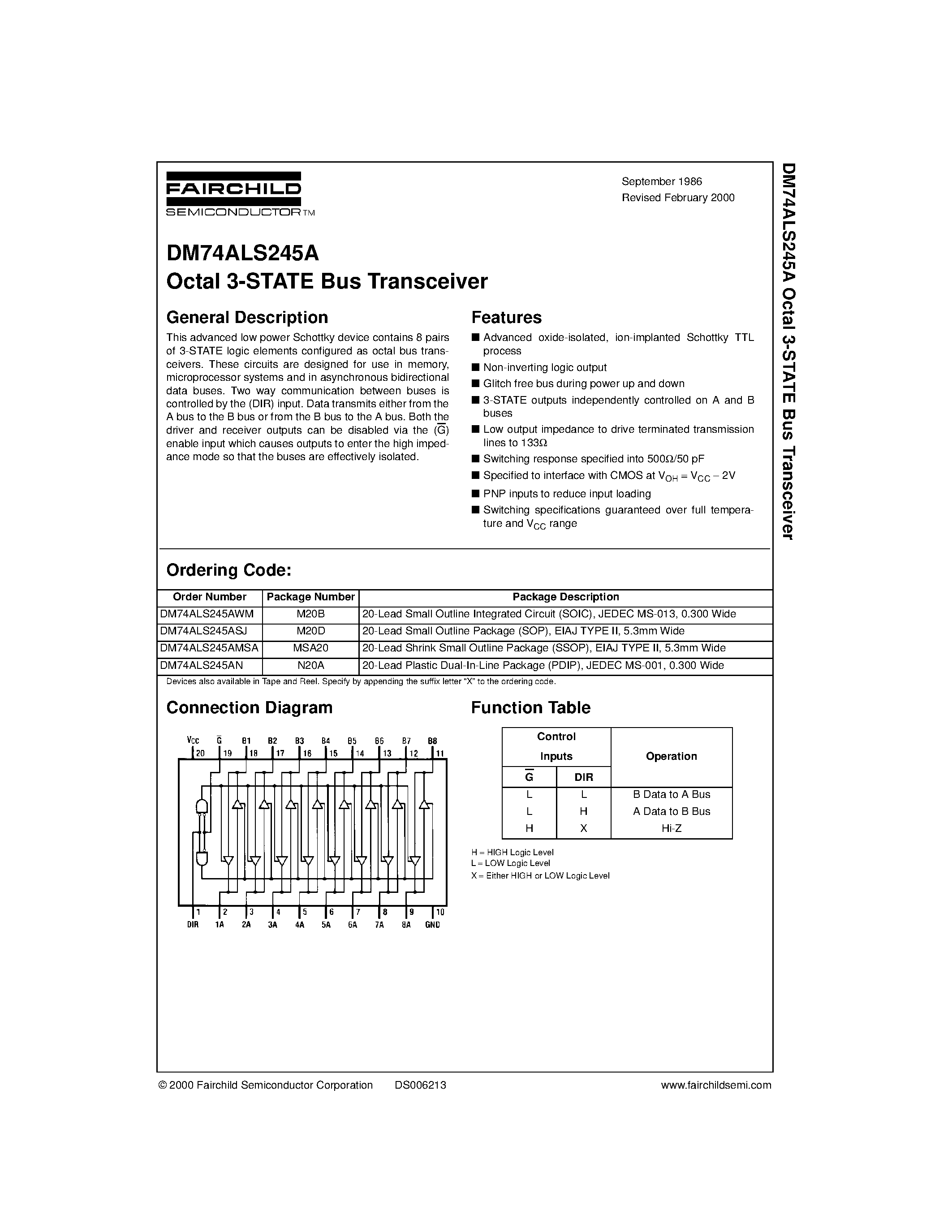 Datasheet DM74ALS245 - Octal 3-STATE Bus Transceiver page 1