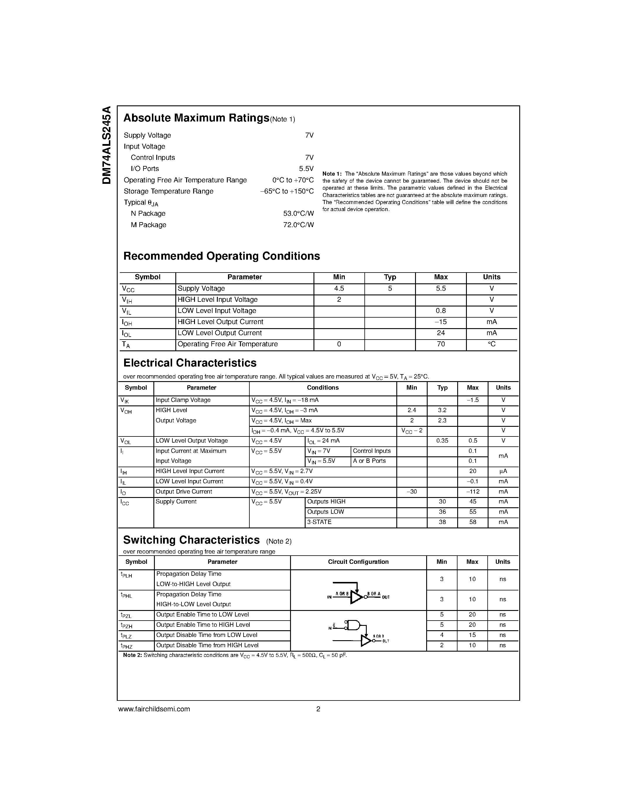 Datasheet DM74ALS245 - Octal 3-STATE Bus Transceiver page 2