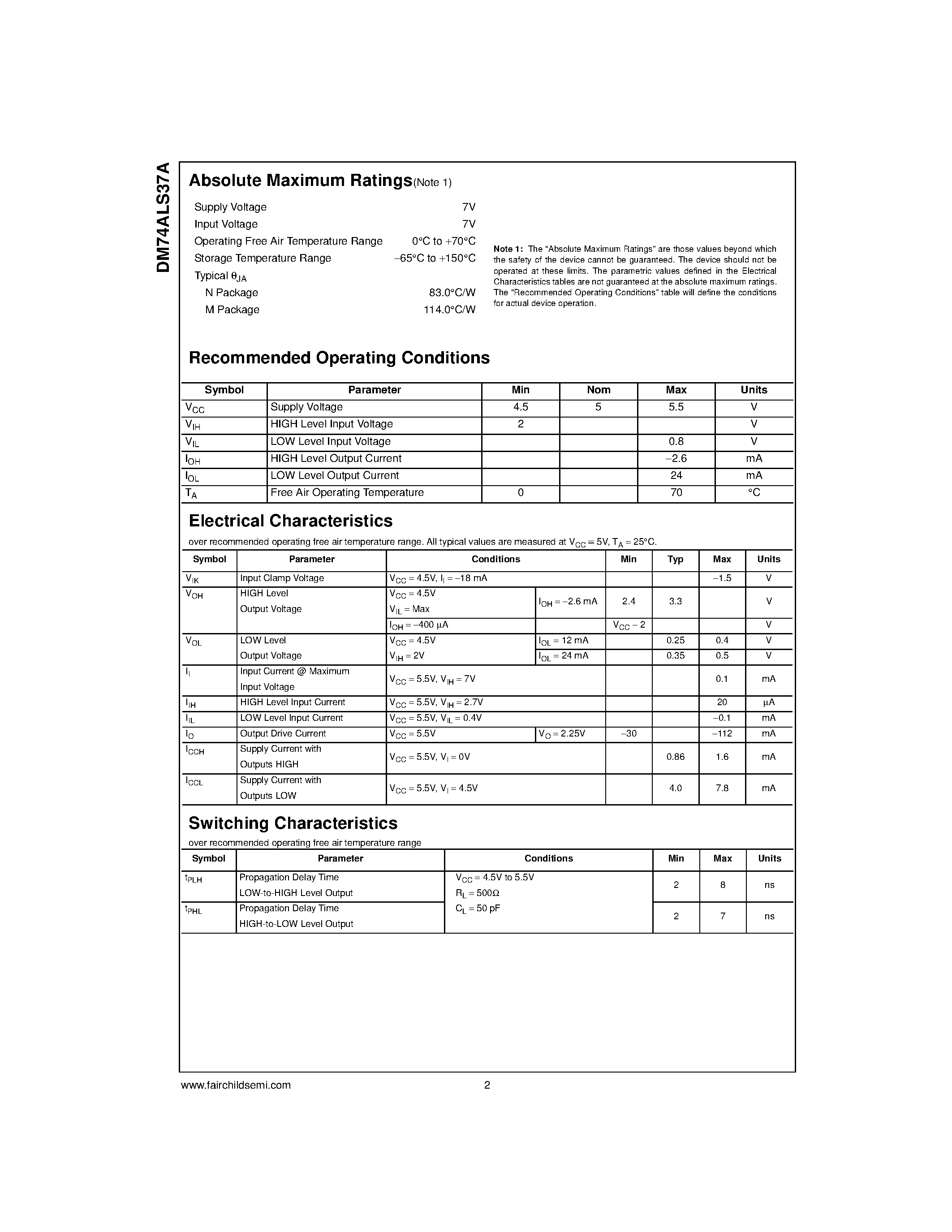 Datasheet DM74ALS37A - Quadruple 2-Input NAND Buffer page 2