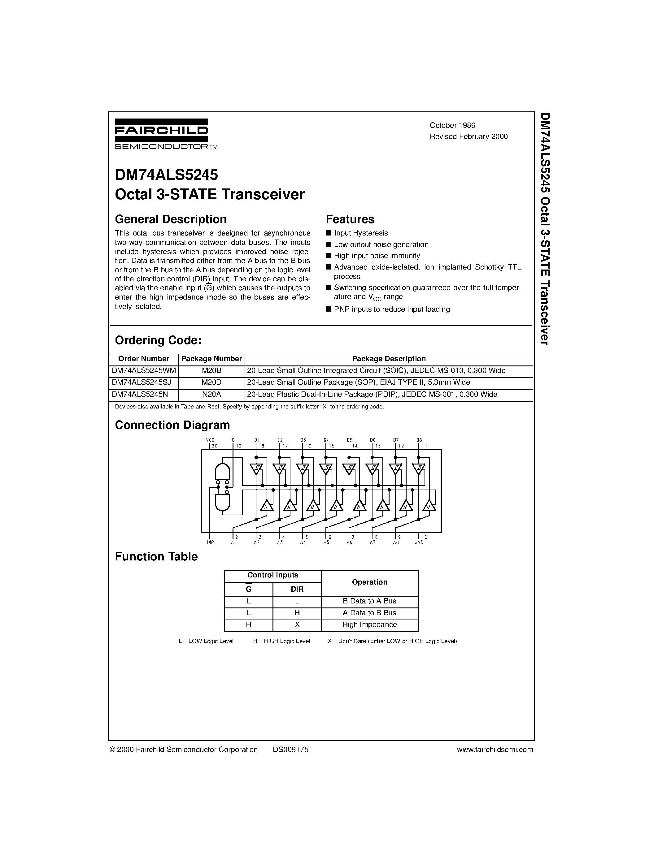 Datasheet DM74ALS5245 - Octal 3-STATE Transceiver page 1