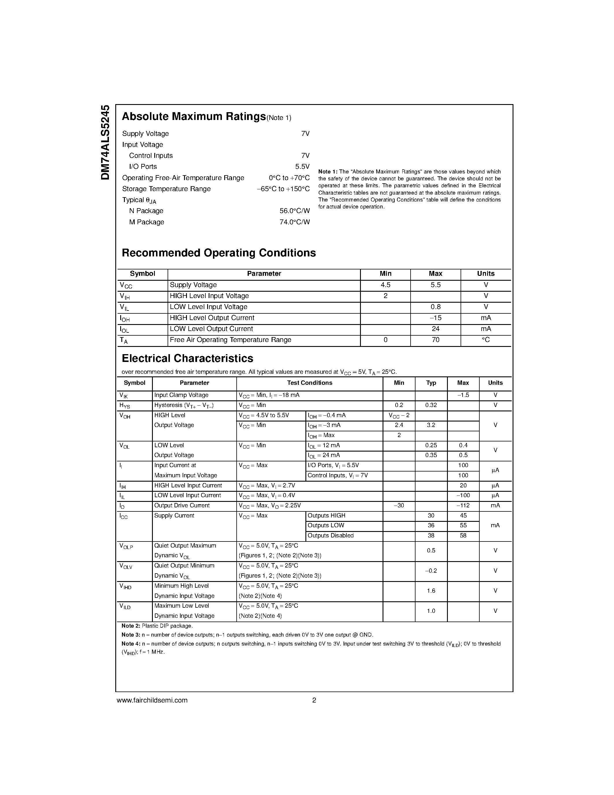 Datasheet DM74ALS5245 - Octal 3-STATE Transceiver page 2