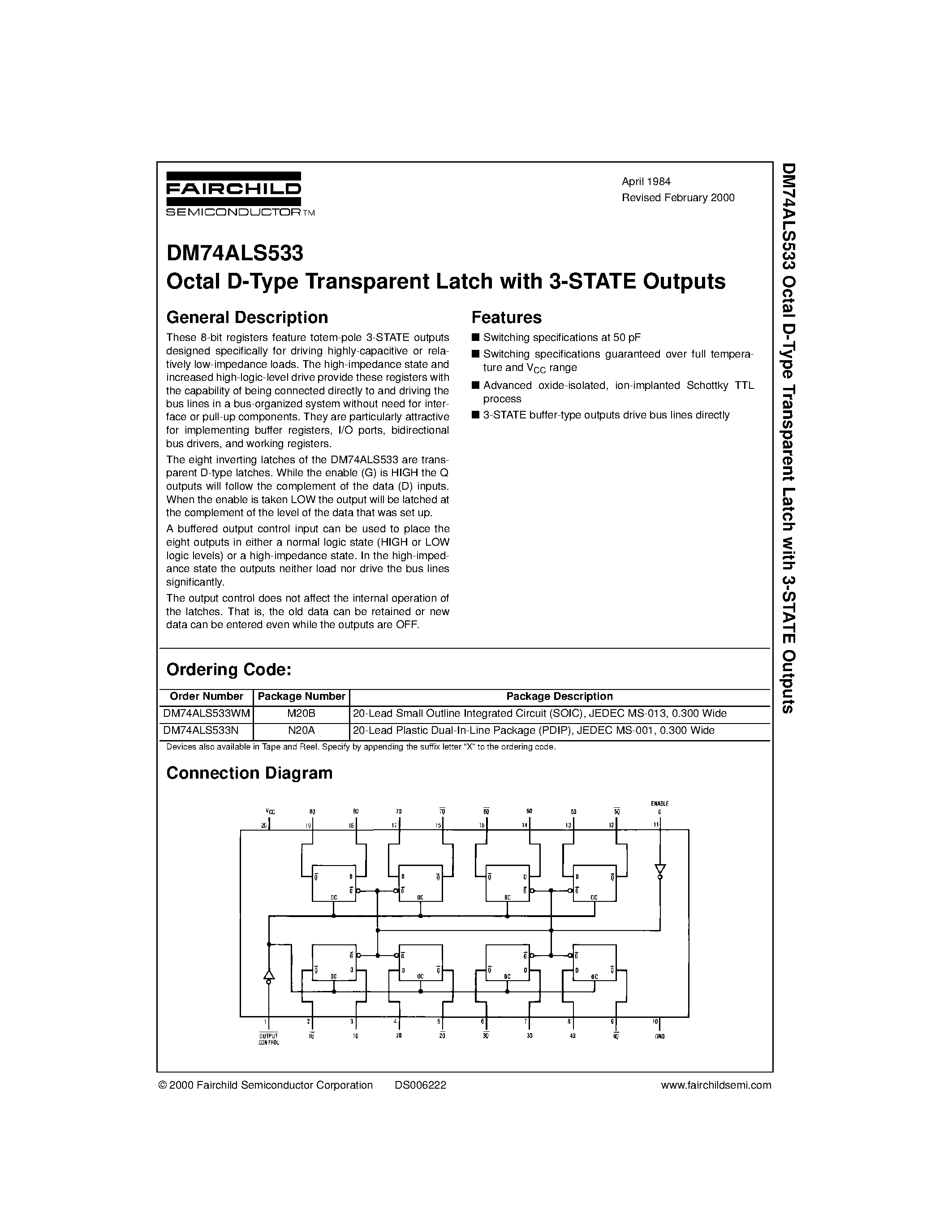 Datasheet DM74ALS533 - Octal D-Type Transparent Latch with 3-STATE Outputs page 1