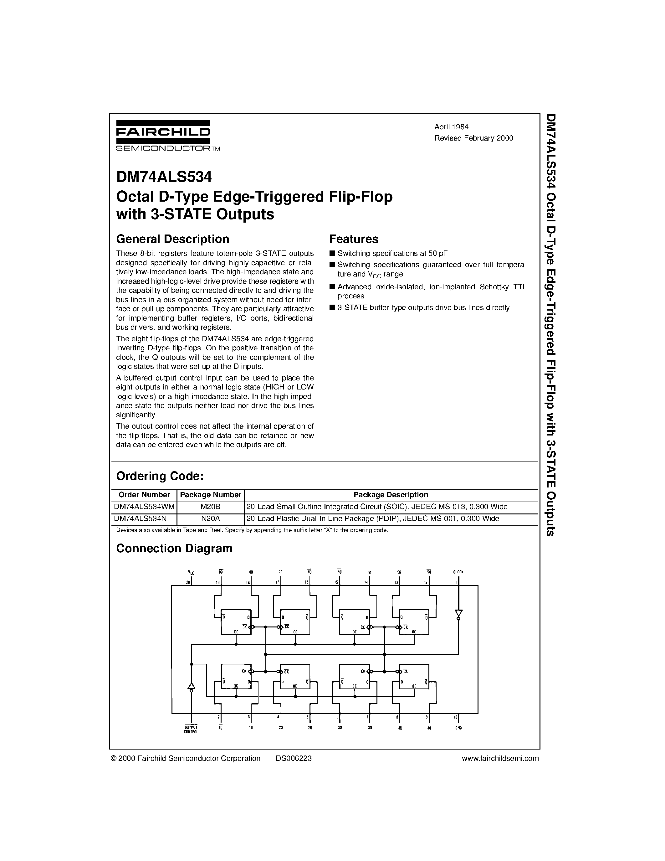 Datasheet DM74ALS534 - Octal D-Type Edge-Triggered Flip-Flop page 1