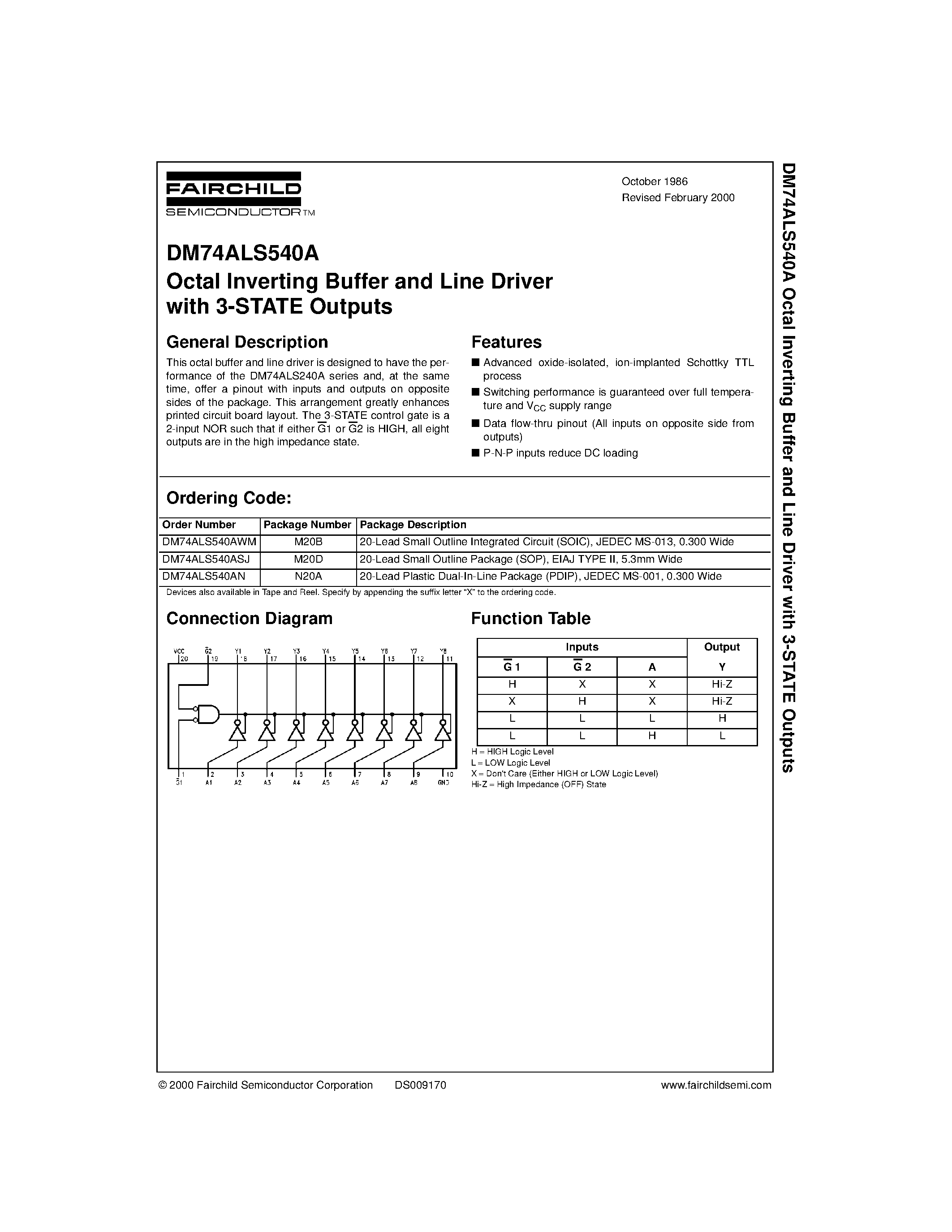 Datasheet DM74ALS540A - Octal Inverting Buffer and Line Driver with 3-STATE Outputs page 1