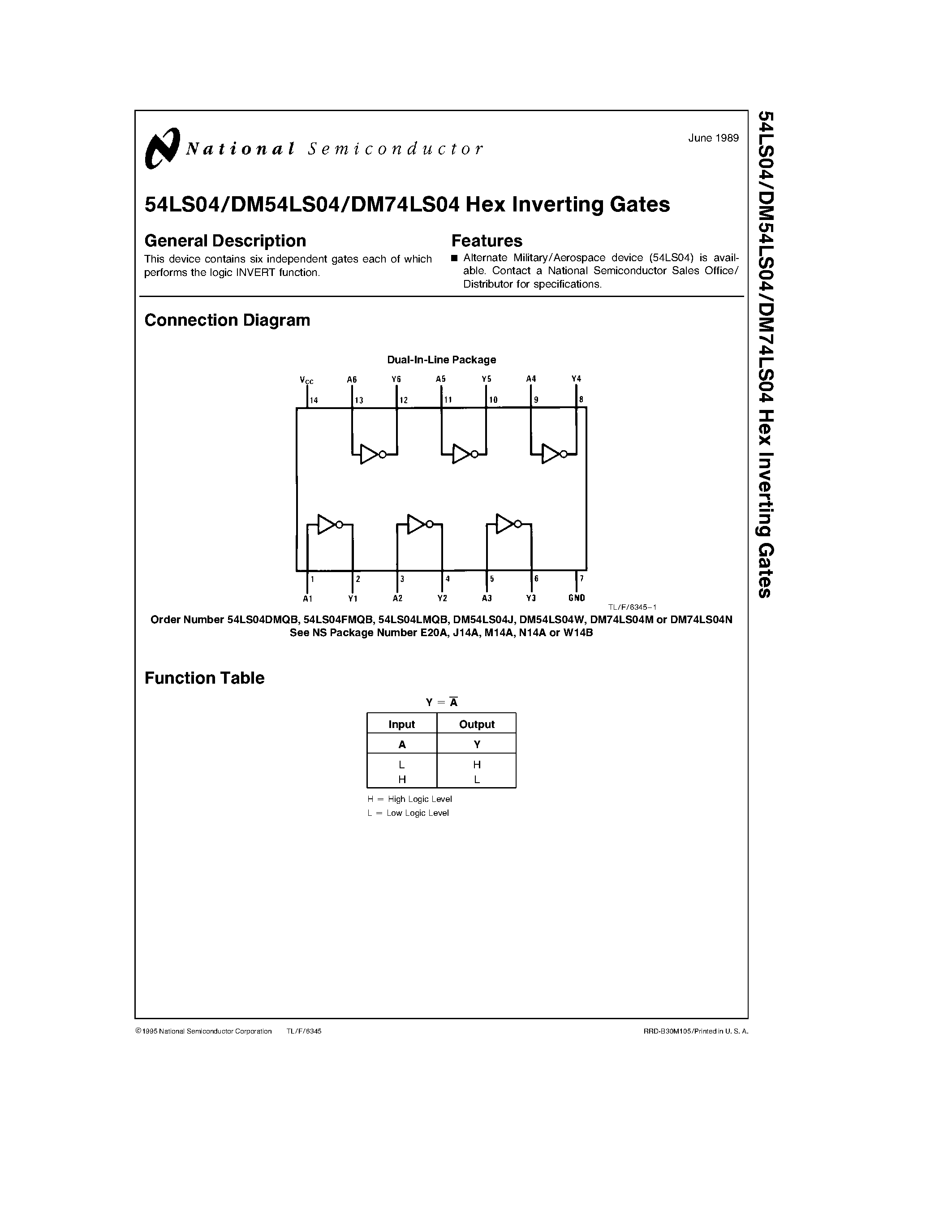 Datasheet DM74LS04E - Hex Inverting Gates page 1