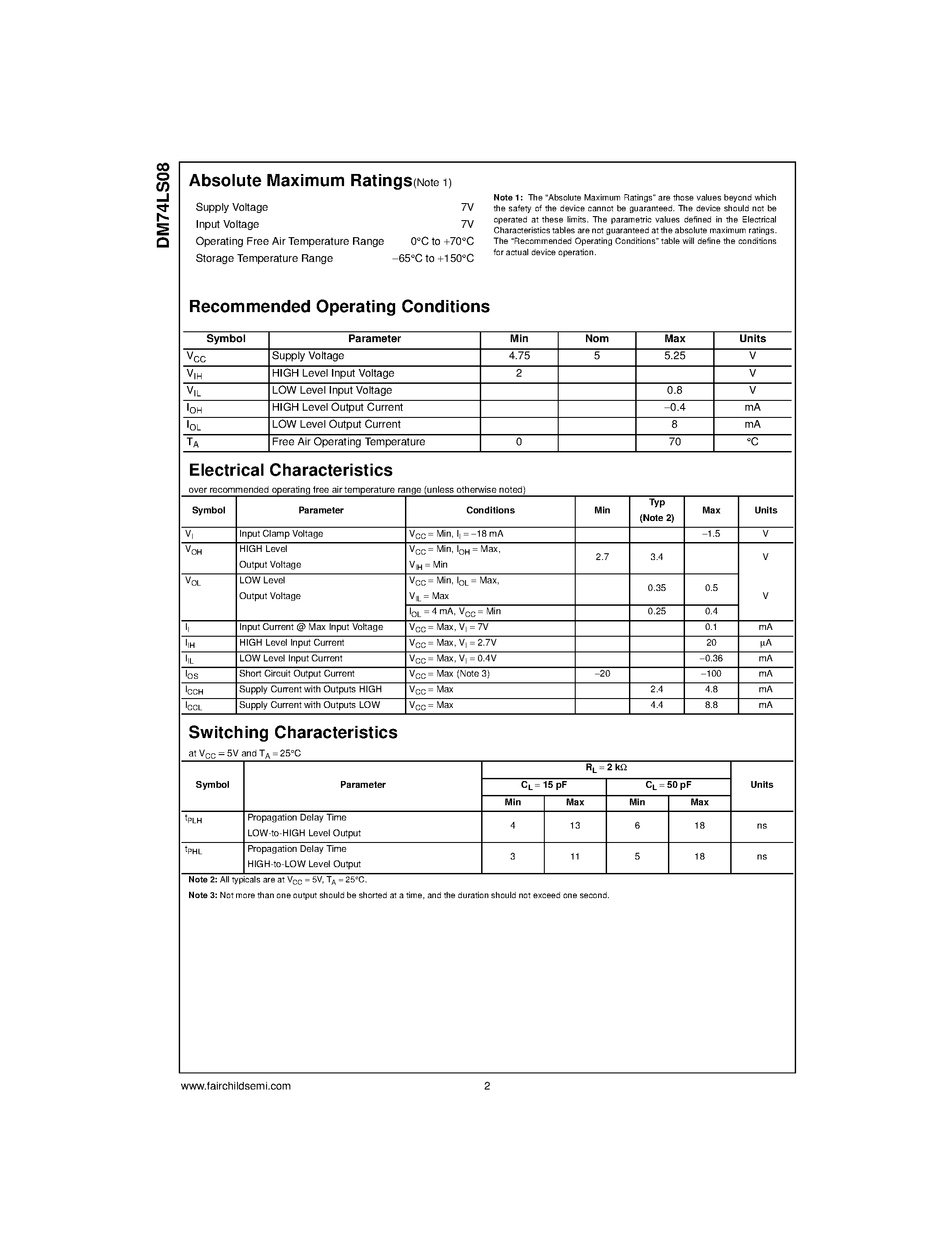 Datasheet DM74LS08N - Quad 2-Input AND Gates page 2