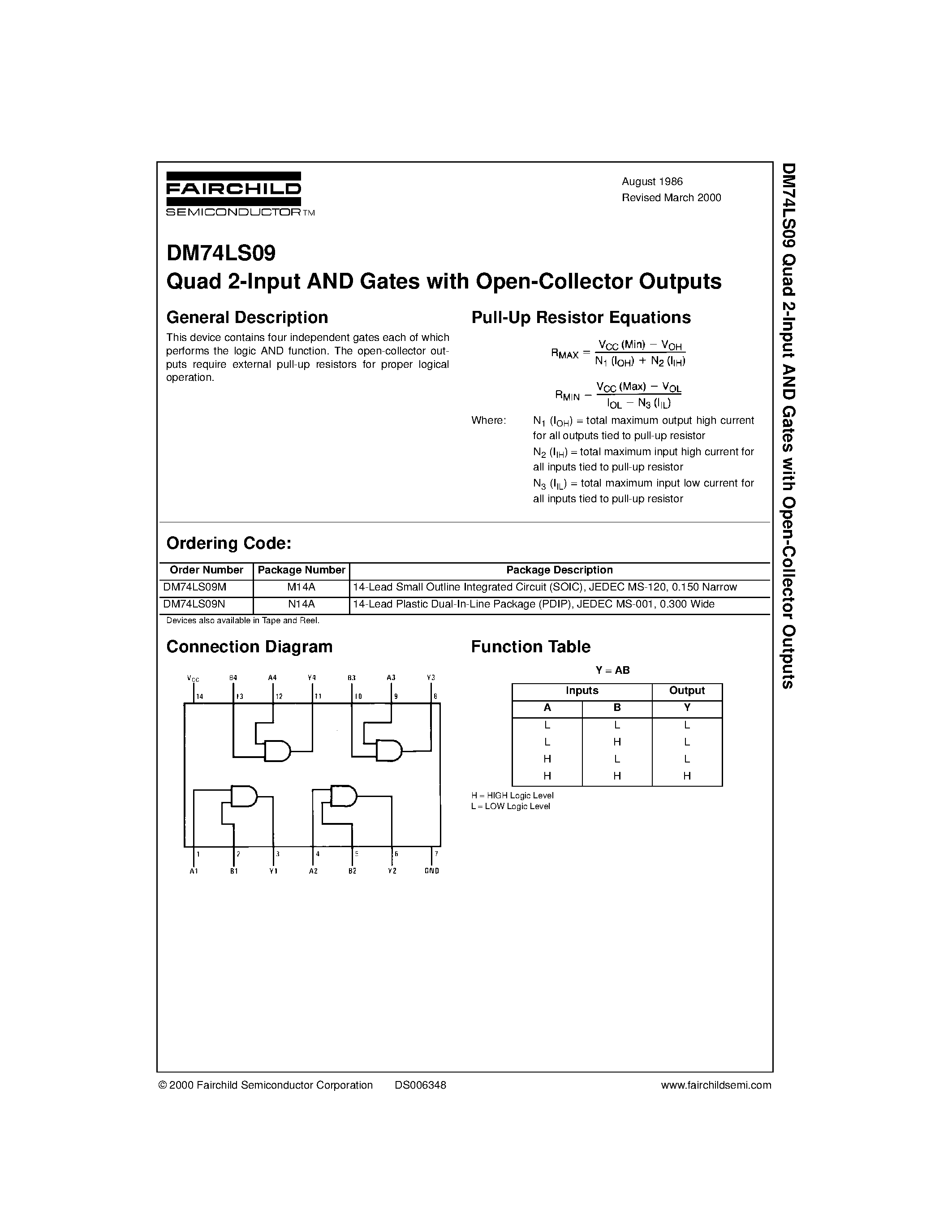 Datasheet DM74LS09 - Quad 2-Input AND Gates with Open-Collector Outputs page 1