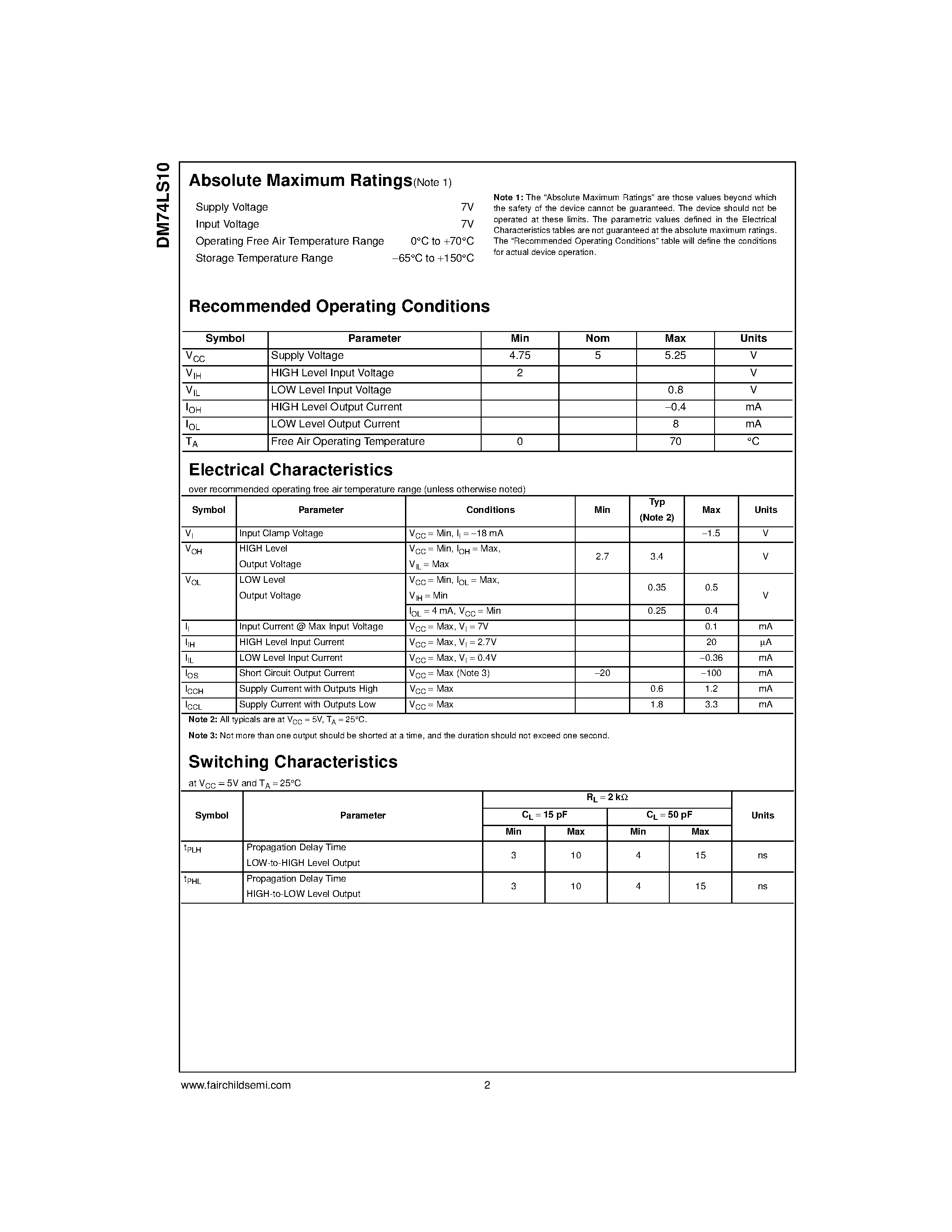 Datasheet DM74LS10 - Triple 3-Input NAND Gate page 2