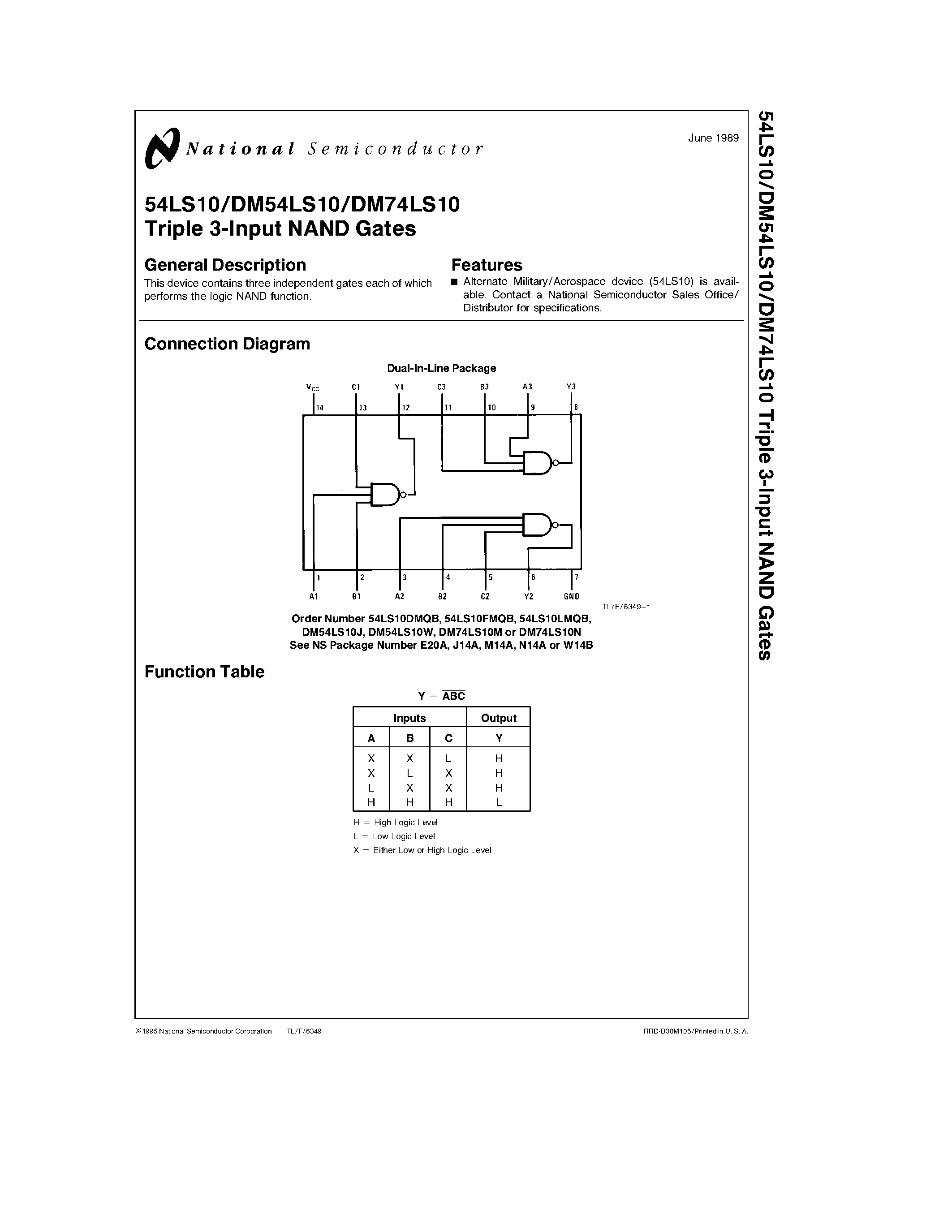 Datasheet DM74LS10 - Triple 3-Input NAND Gates page 1