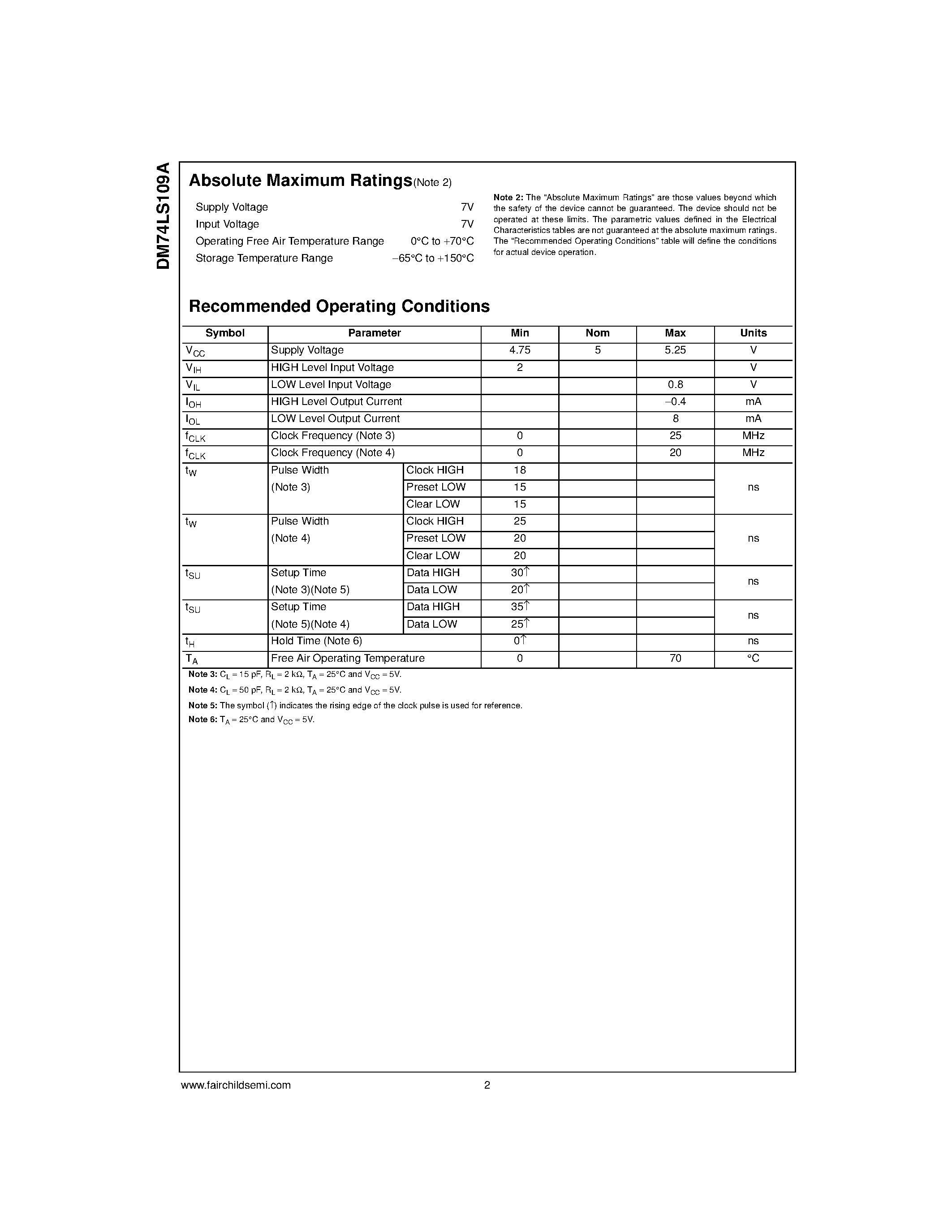 Datasheet DM74LS109 - Dual Positive-Edge-Triggered J-K Flip-Flop with Preset/ Clear/ and Complementary Outputs page 2