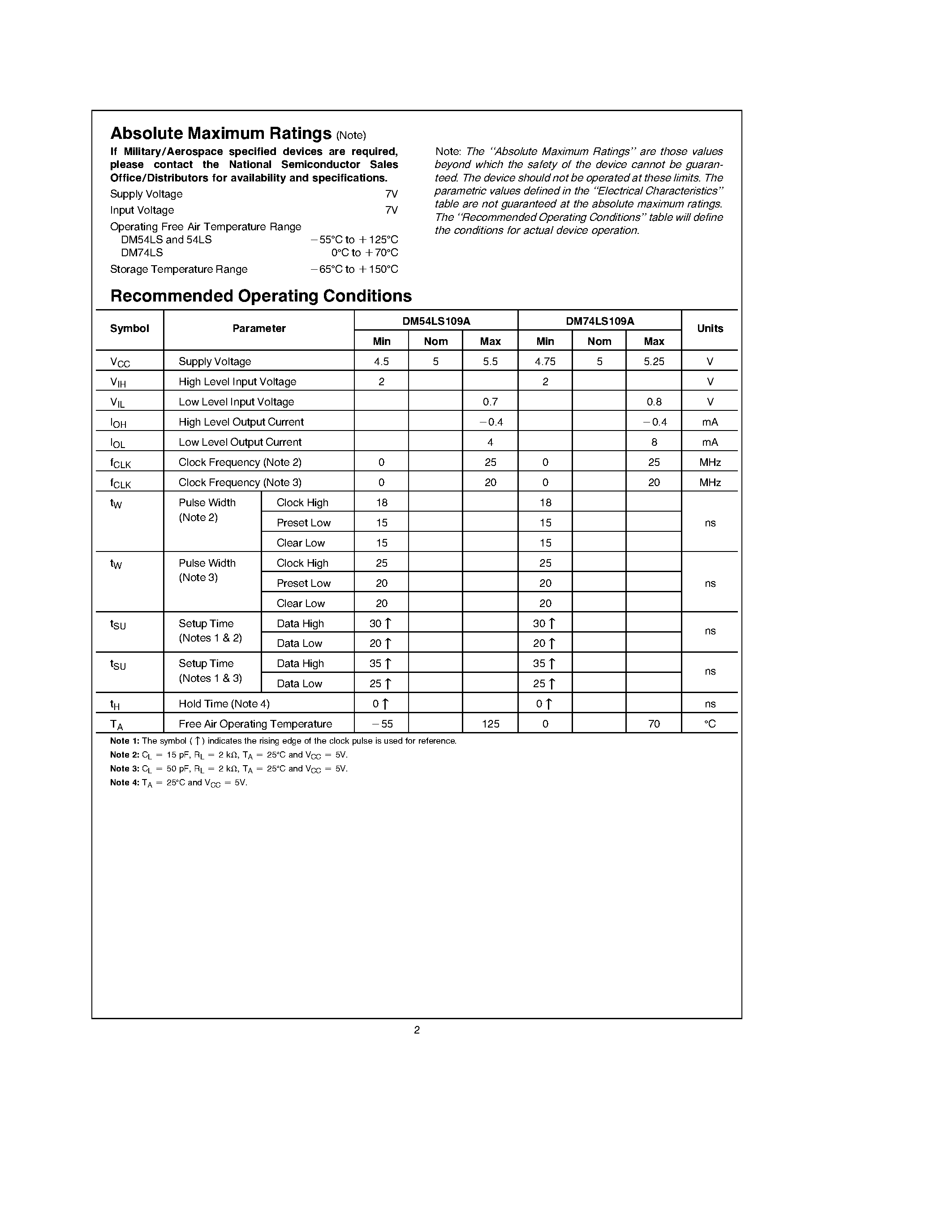 Datasheet DM74LS109A - Dual Positive-Edge-Triggered J-K Flip-Flops with Preset/ Clear/ and Complementary Outputs page 2