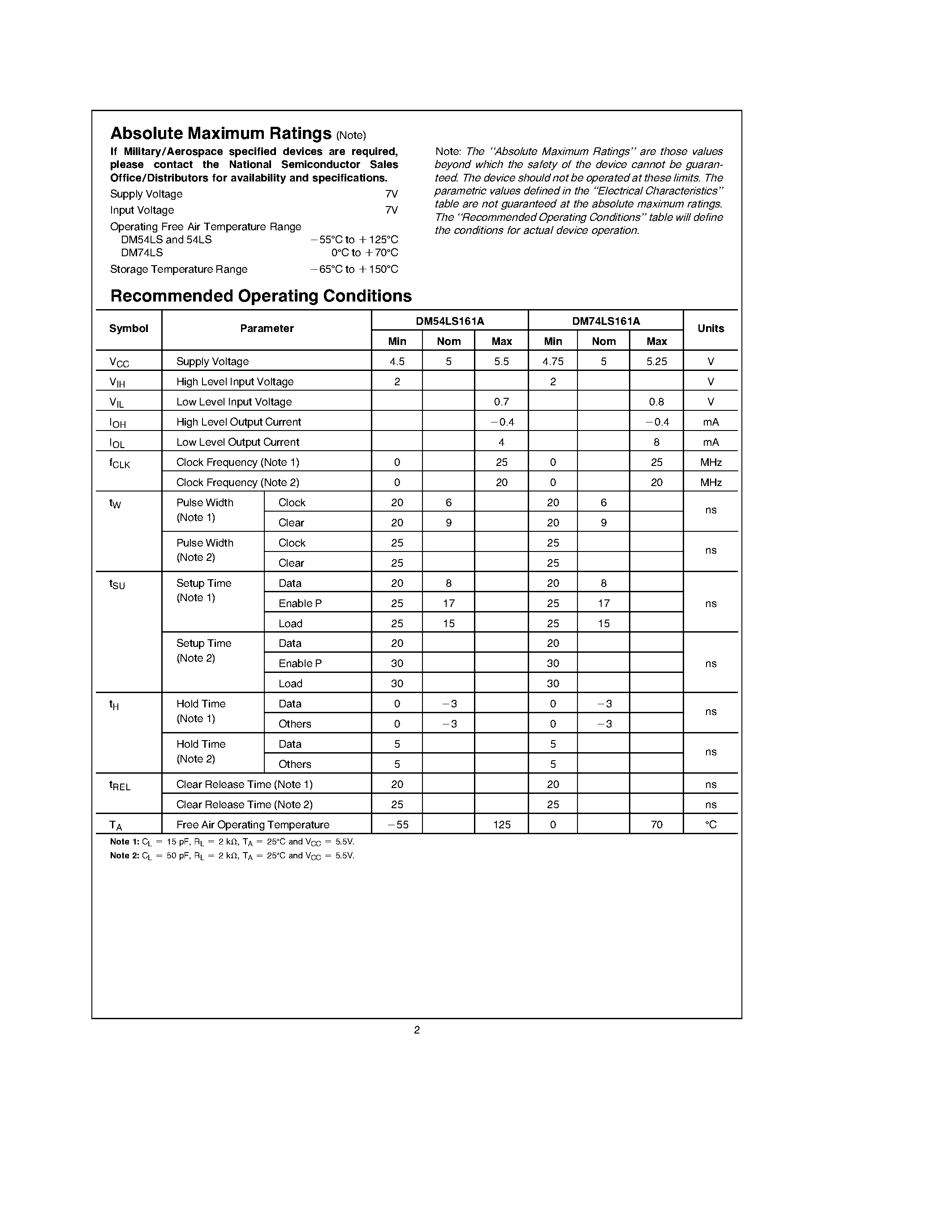 Datasheet DM74LS161AM - Synchronous 4-Bit Binary Counters page 2