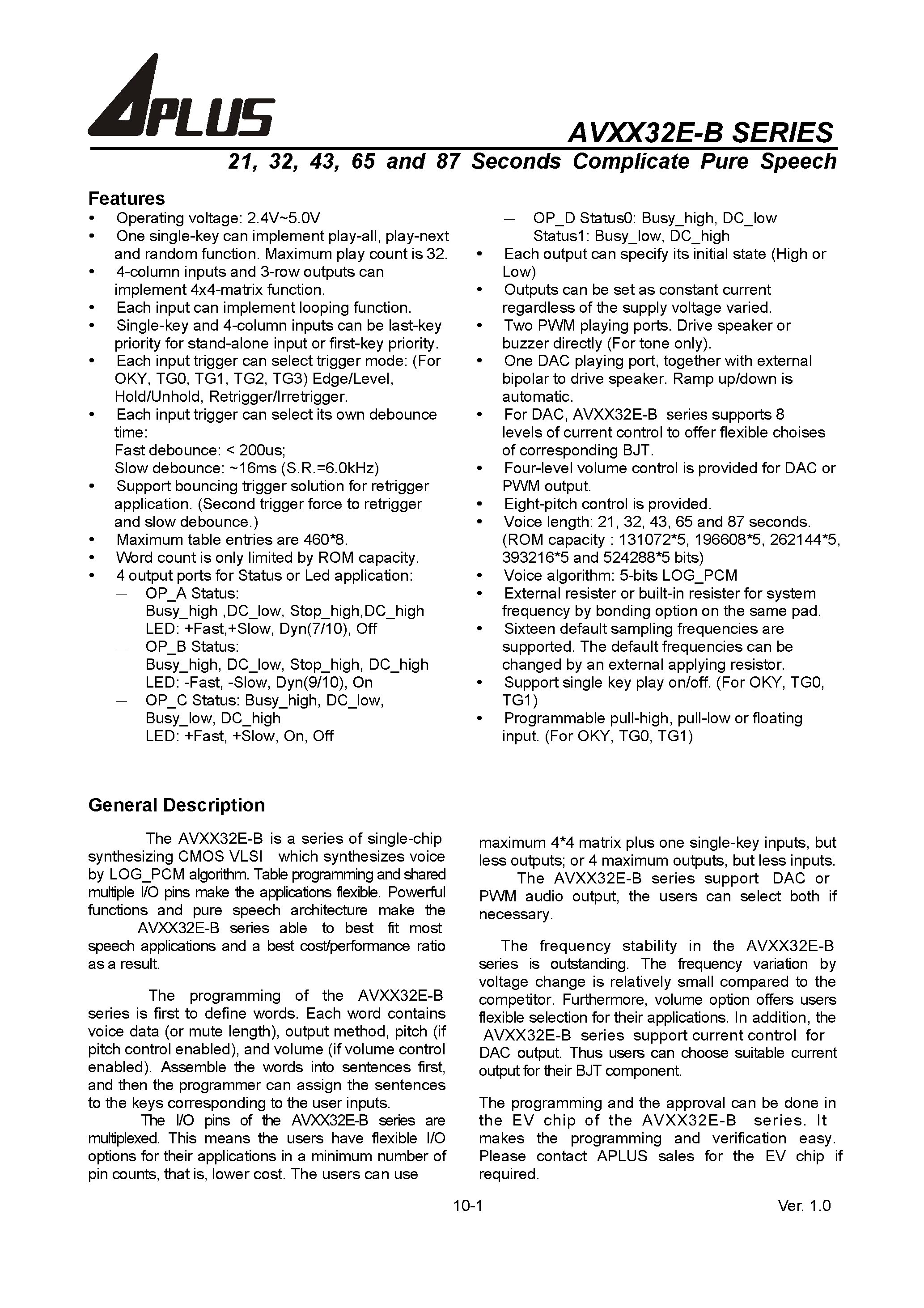 Datasheet AVXX32E-B - 21/ 32/ 43/ 65 and 87 Seconds Complicate Pure Speech page 2