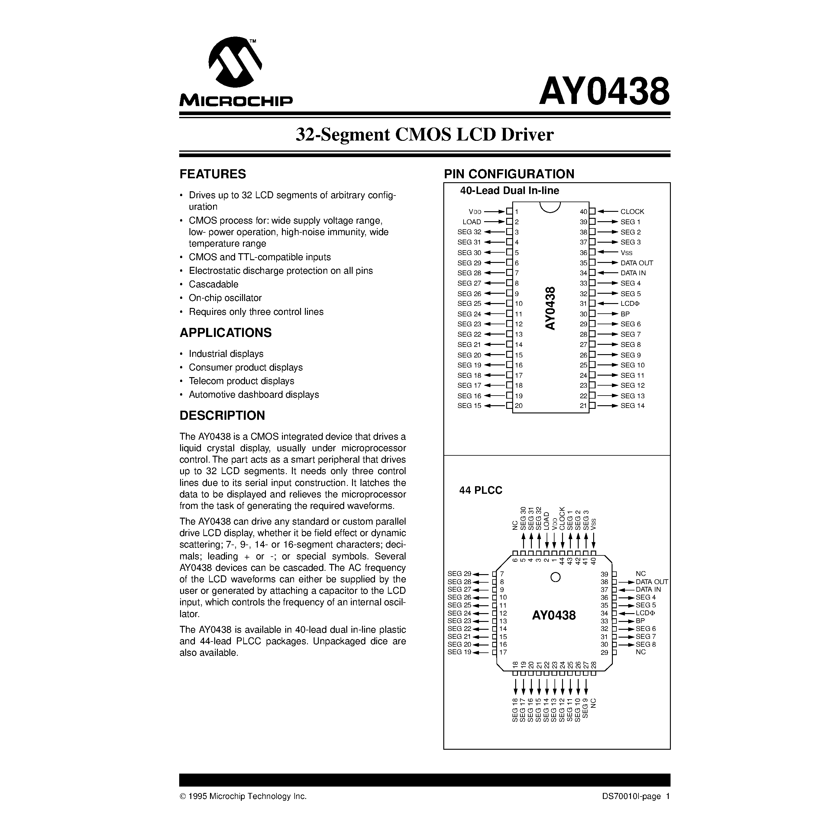 Datasheet AY0438-L - 32-Segment CMOS LCD Driver page 1