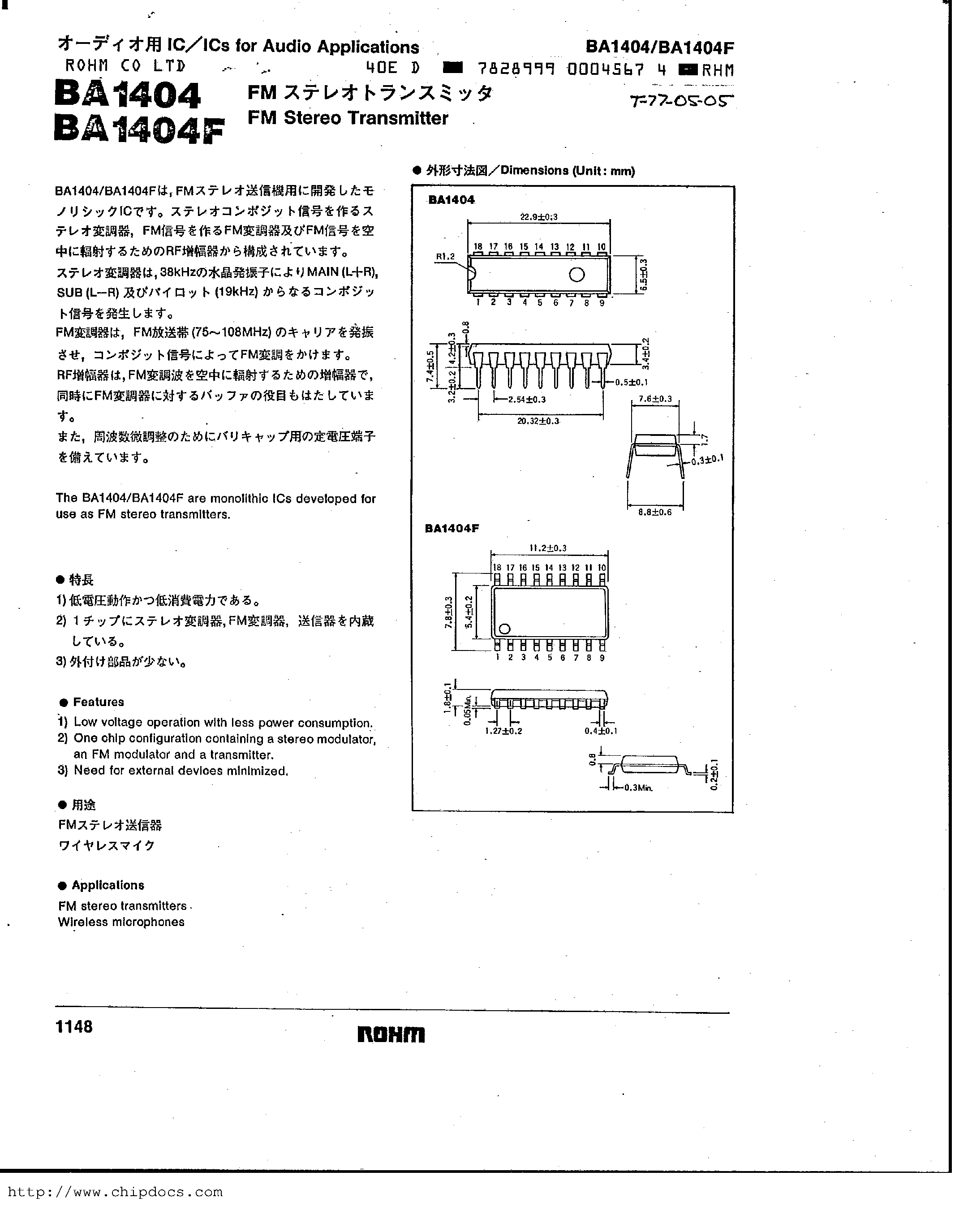 Datasheet BA1404F - Fm Stereo Transmitter page 1