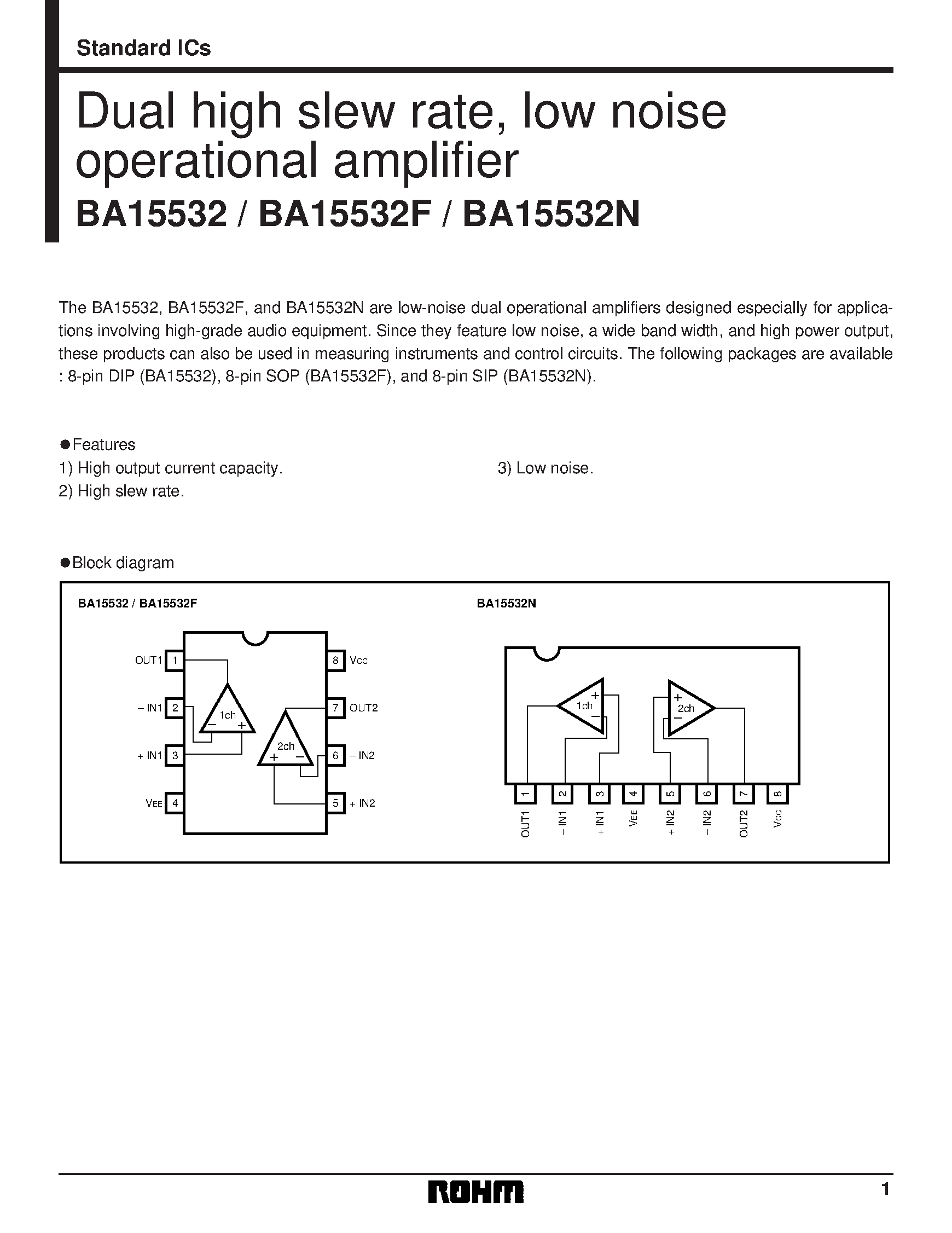 Datasheet BA15532F - Dual high slew rate/ low noise operational amplifier page 1