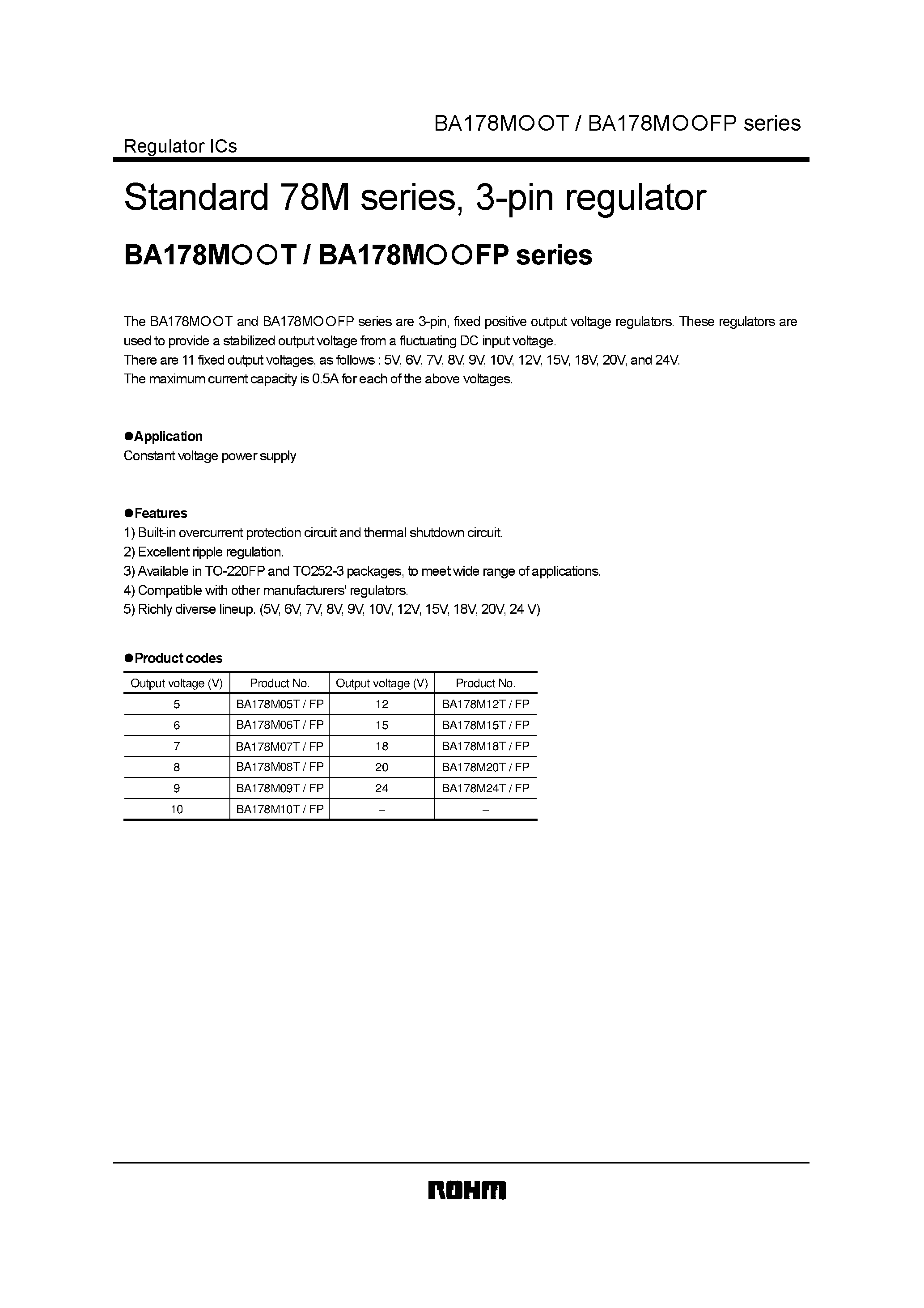 Datasheet BA178M05FP - Standard 78M series/ 3-pin regulator page 1