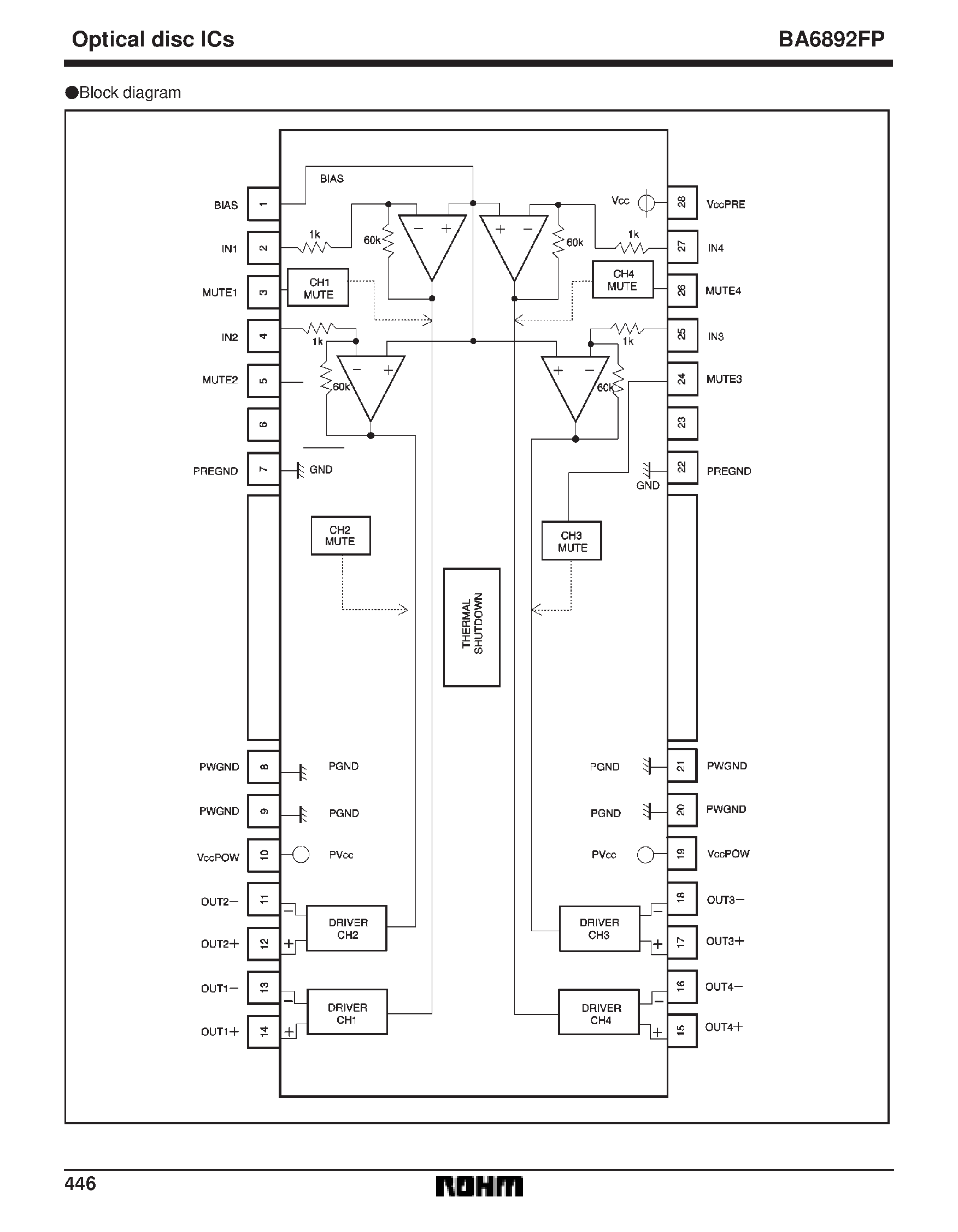 Даташит BA6892 - 4-channel H-bridge type BTL driver for CD players страница 2