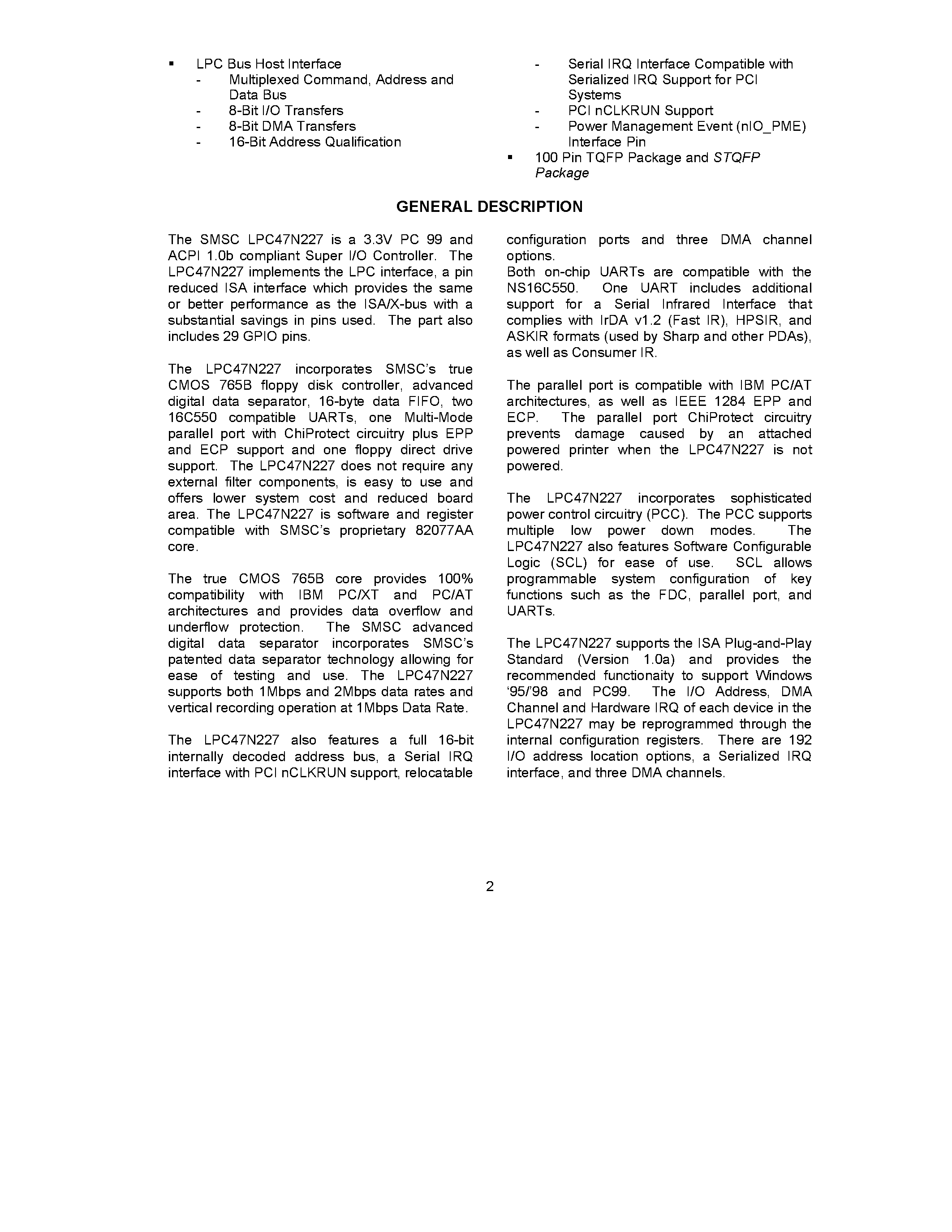 Datasheet 47N227 - 100 Pin Super I/O with LPC Interface for Notebook Applications page 2