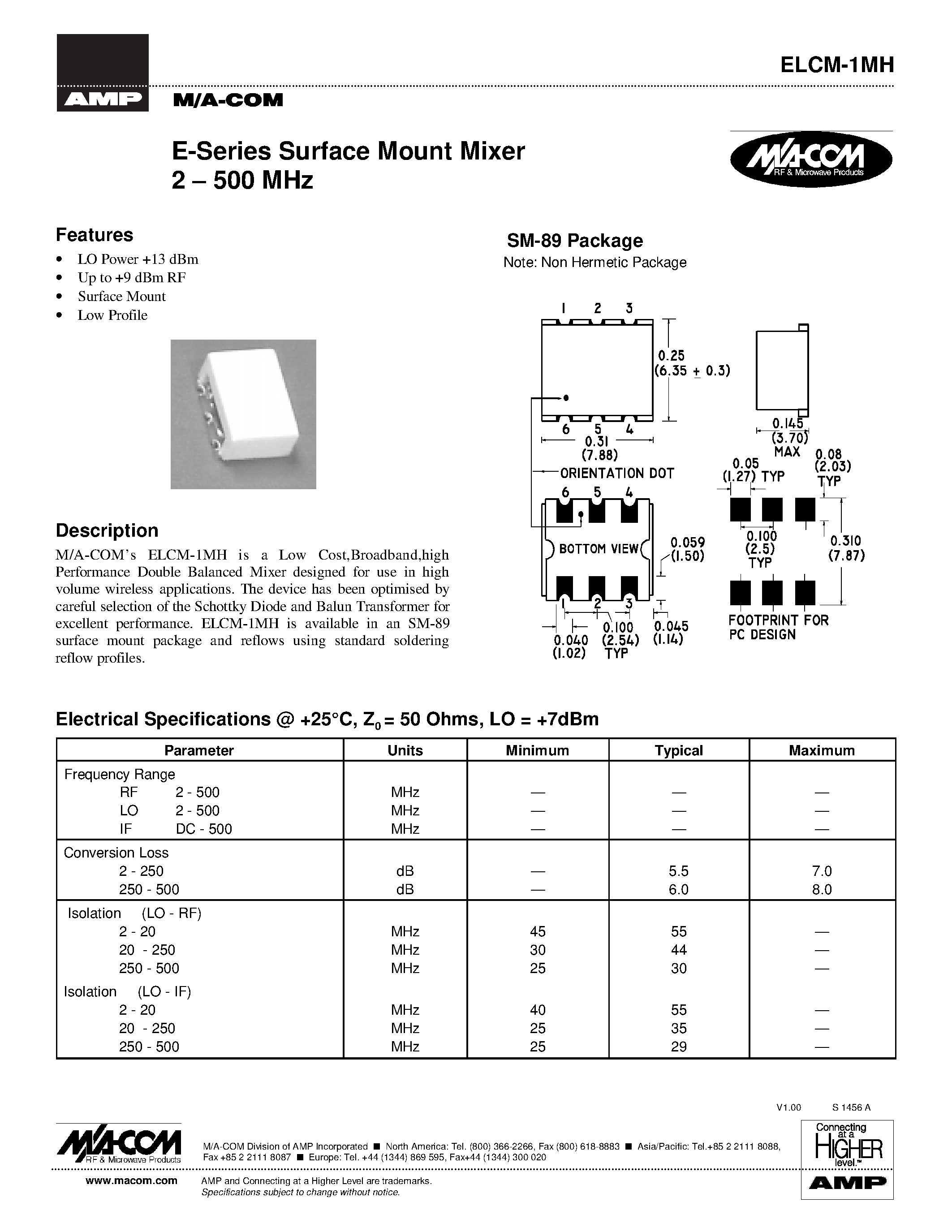 Datasheet ELCM-1MH - E-Series Surface Mount Mixer 2 - 500 MHz page 1