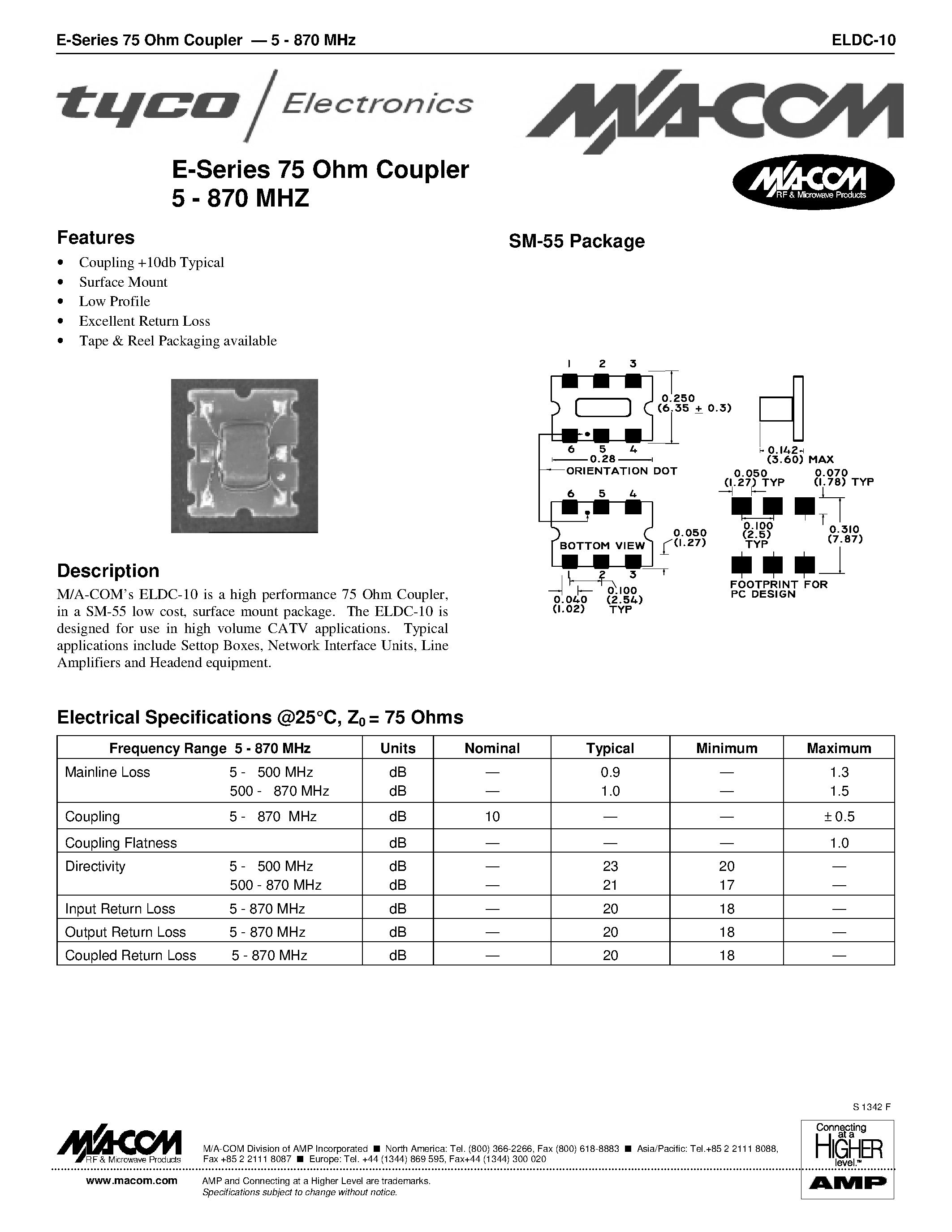 Datasheet ELDC-10 - E-Series 75 Ohm Coupler 5 - 870 MHZ page 1