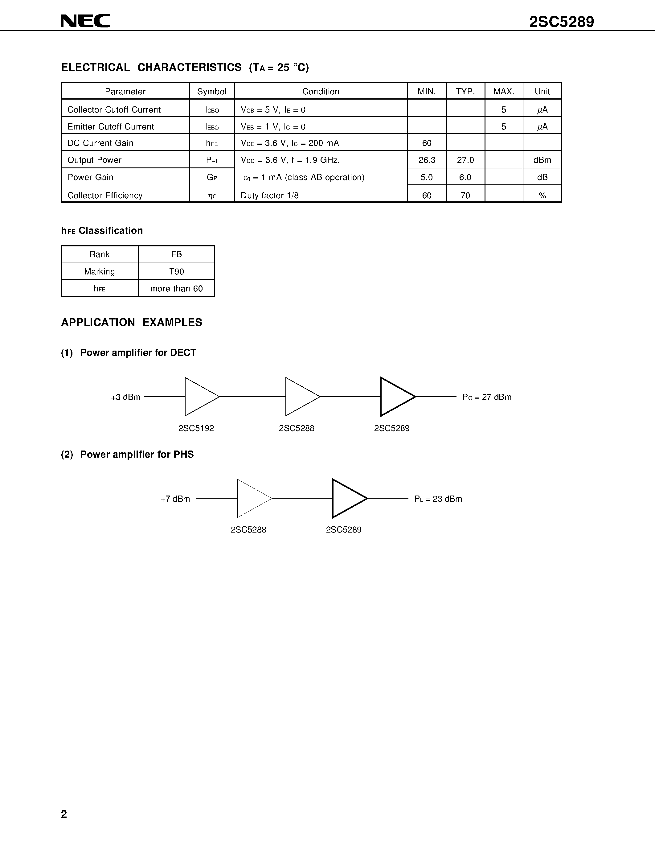 Datasheet 2SC5289 - NPN SILICON EPITAXIAL TRANSISTOR FOR L-BAND LOW-POWER AMPLIFIER page 2