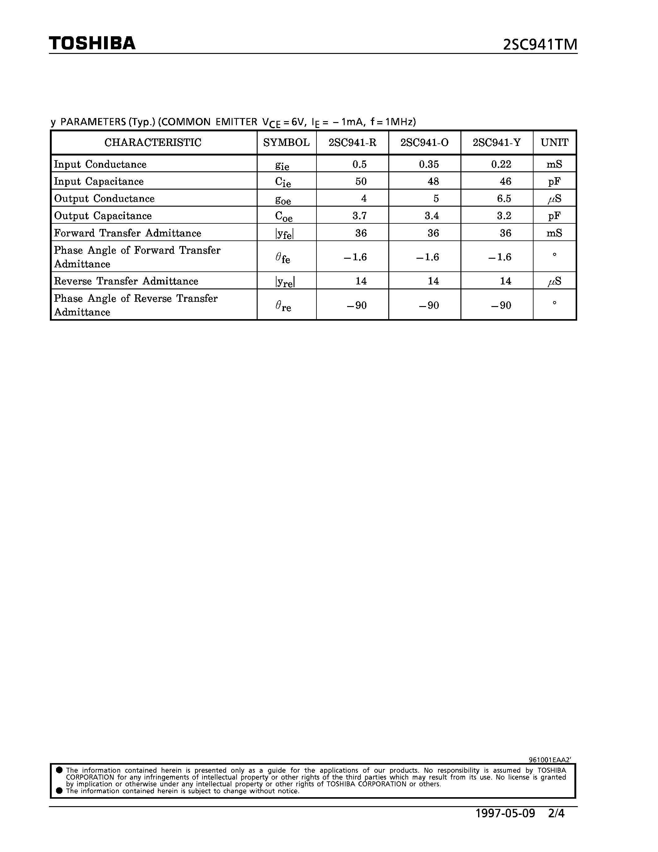 Datasheet 2SC941-R - TRANSISTOR SILICON NPN EPIITAXIAL TYPE page 2