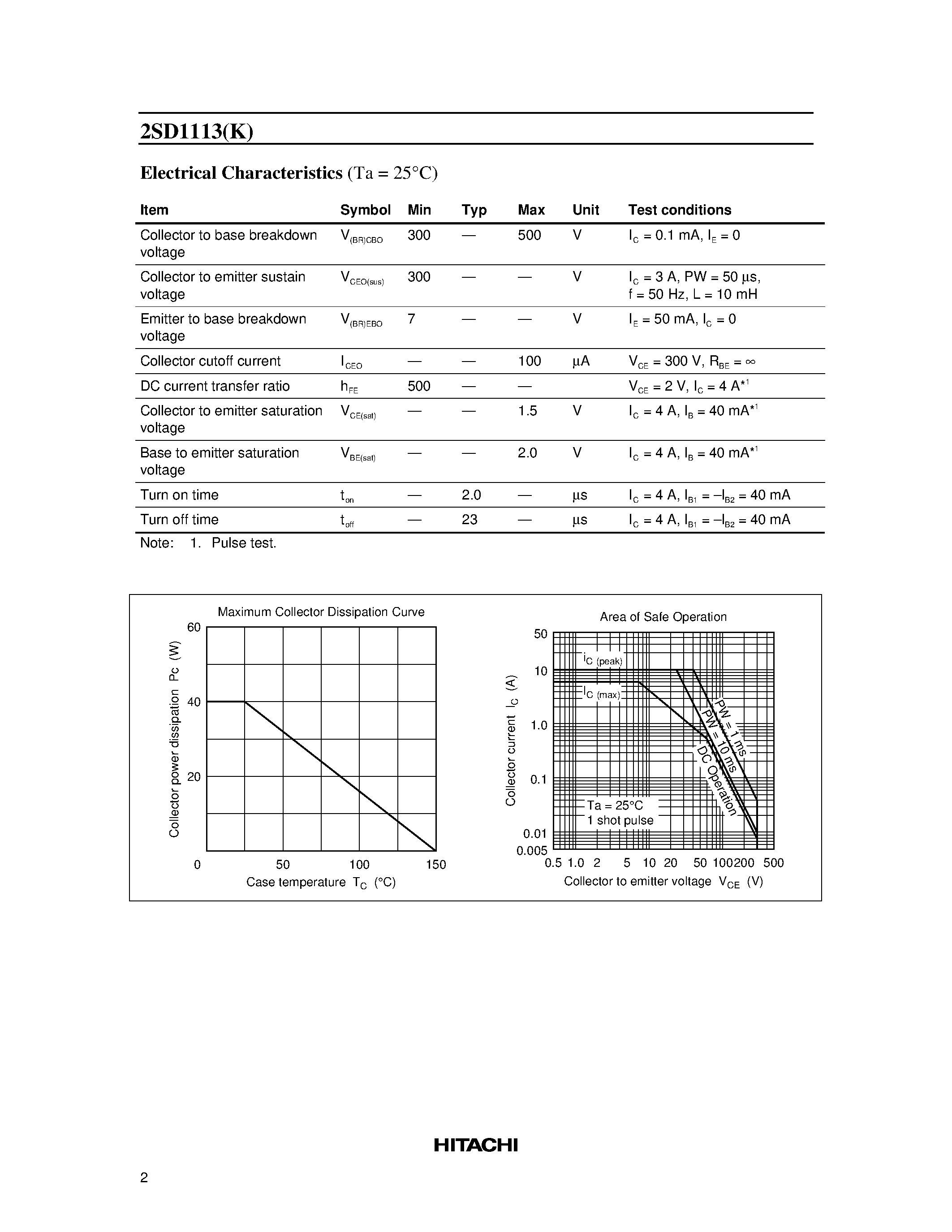 Даташит 2SD1113 - Silicon NPN Triple Diffused страница 2