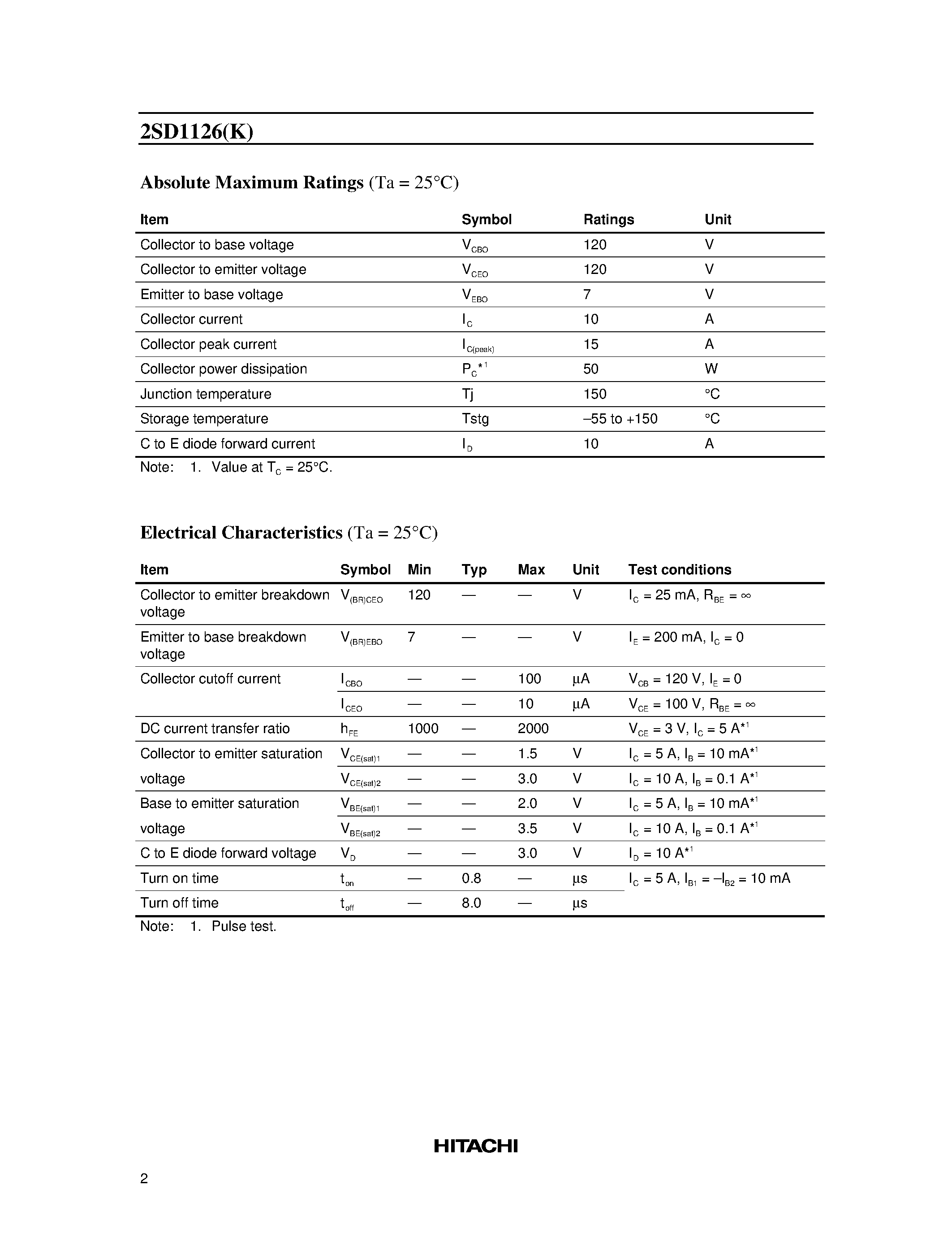 Даташит 2SD1126 - Silicon NPN Triple Diffused страница 2