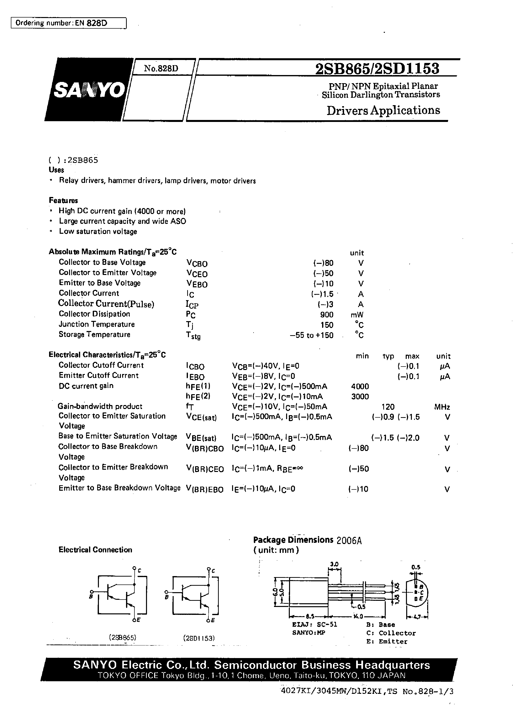 Даташит 2SD1153 - Drivers Applications страница 1