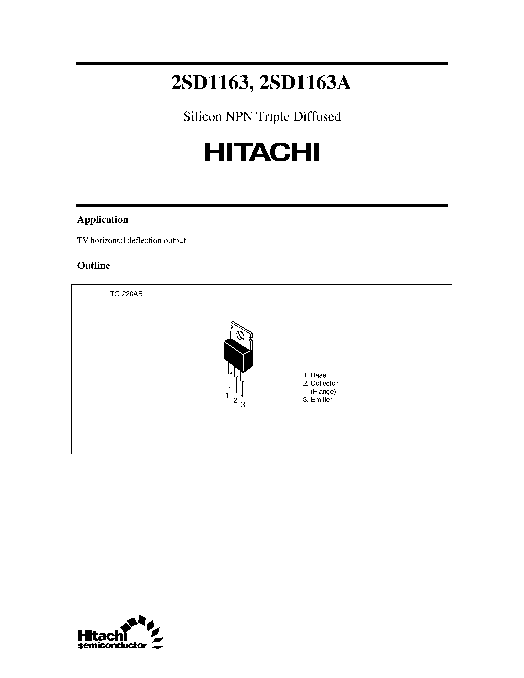 Даташит 2SD1163 - Silicon NPN Triple Diffused страница 1