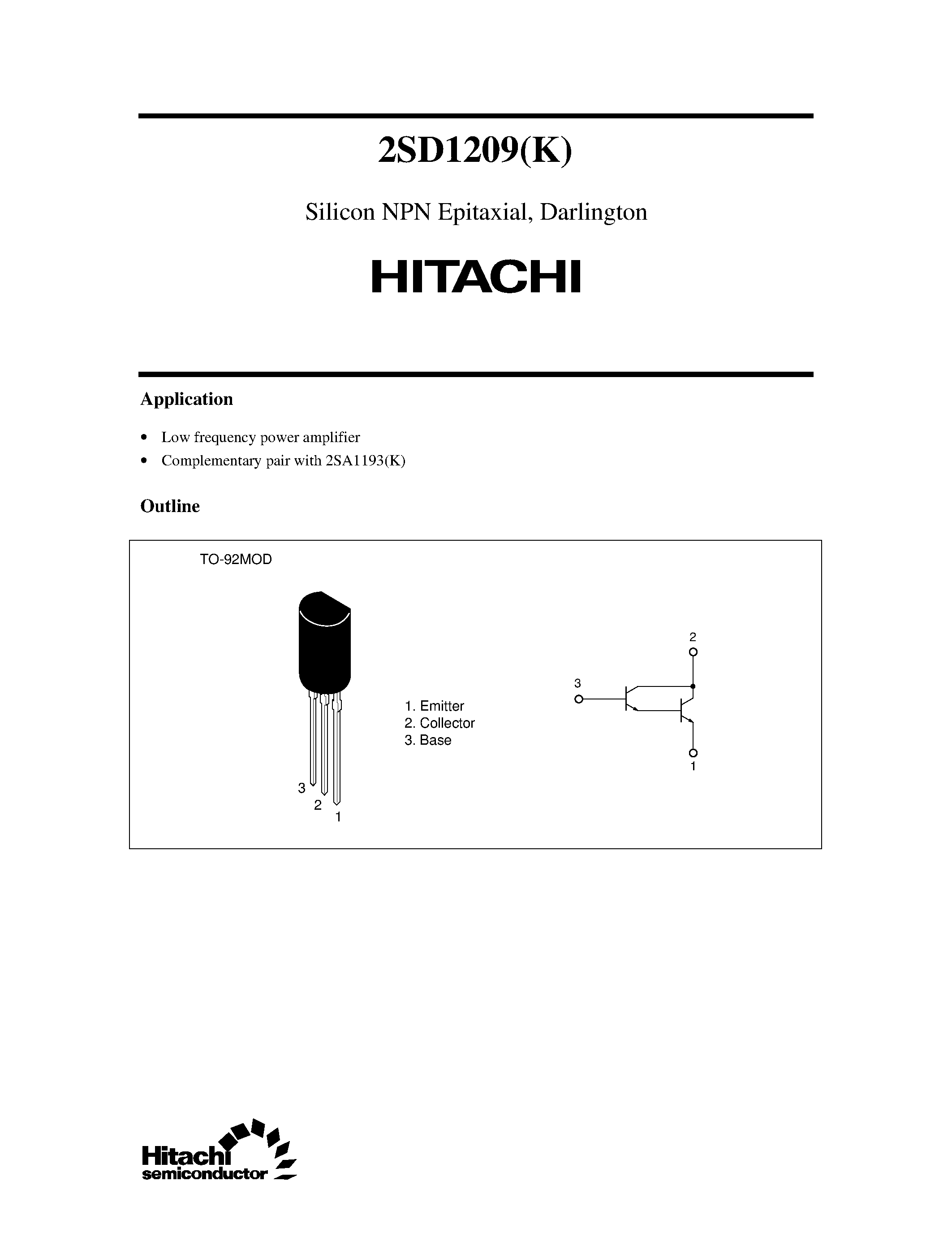 Даташит 2SD1209 - Silicon NPN Epitaxial/ Darlington страница 1