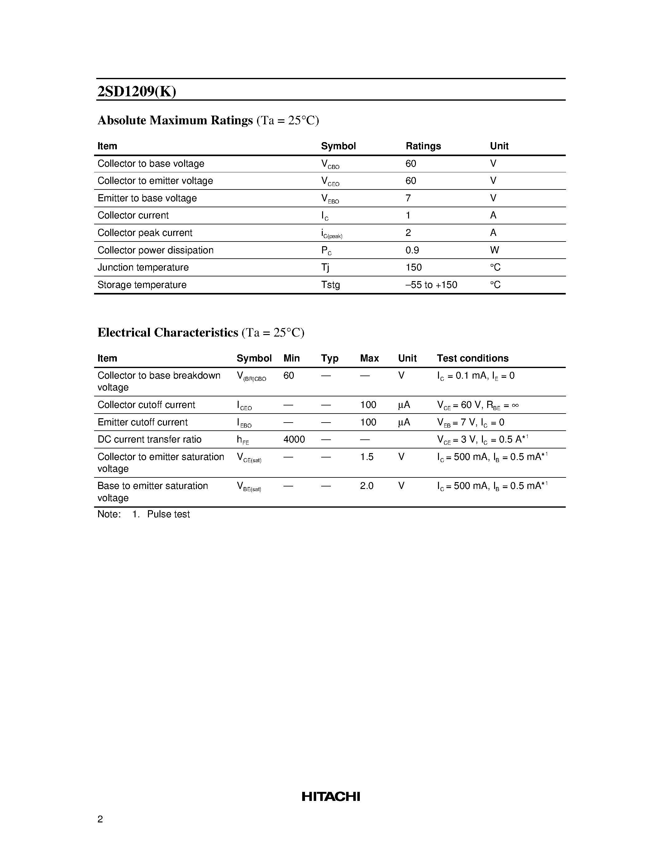 Даташит 2SD1209 - Silicon NPN Epitaxial/ Darlington страница 2