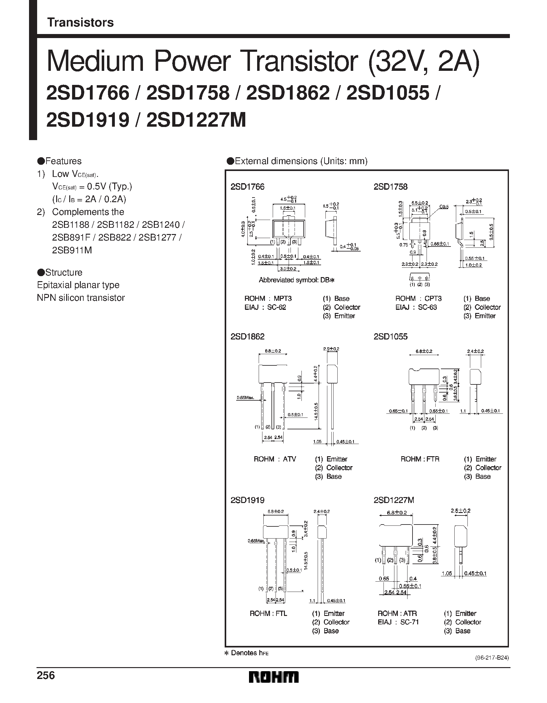 Даташит 2SD1227M - Medium Power Transistor 32V/ 2A страница 1