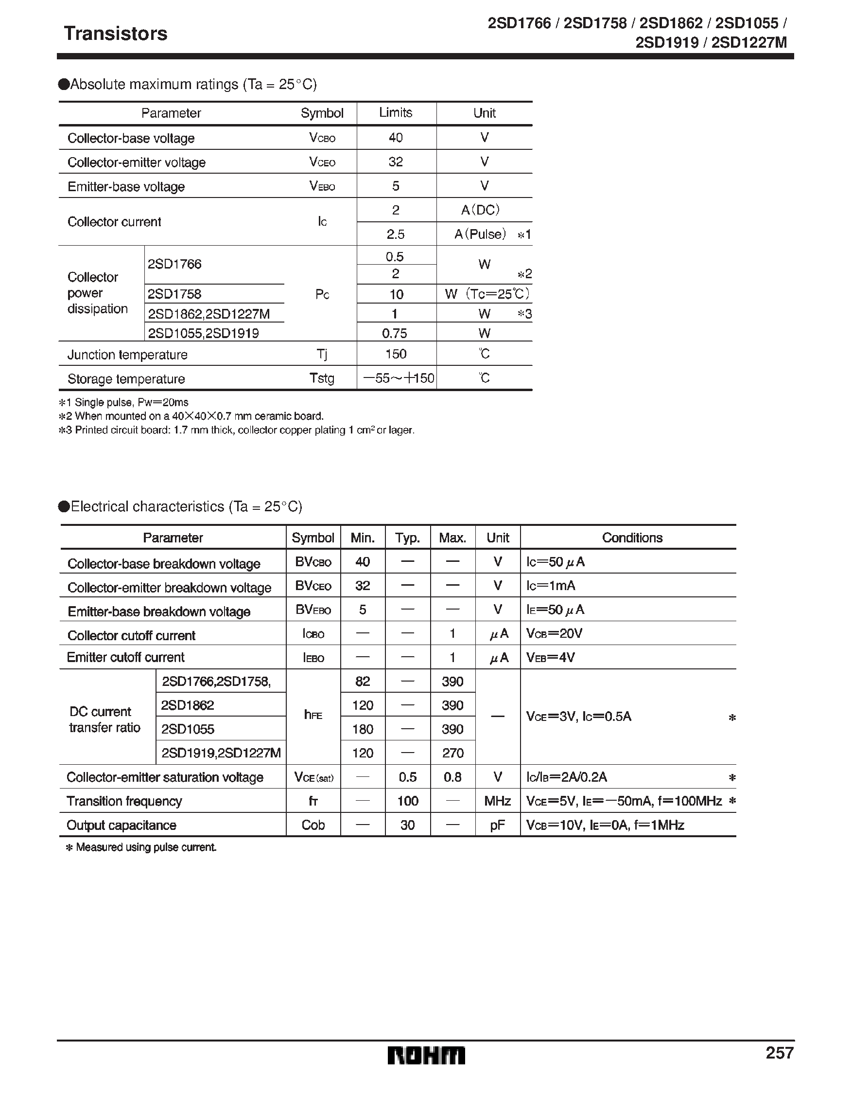 Даташит 2SD1227M - Medium Power Transistor 32V/ 2A страница 2