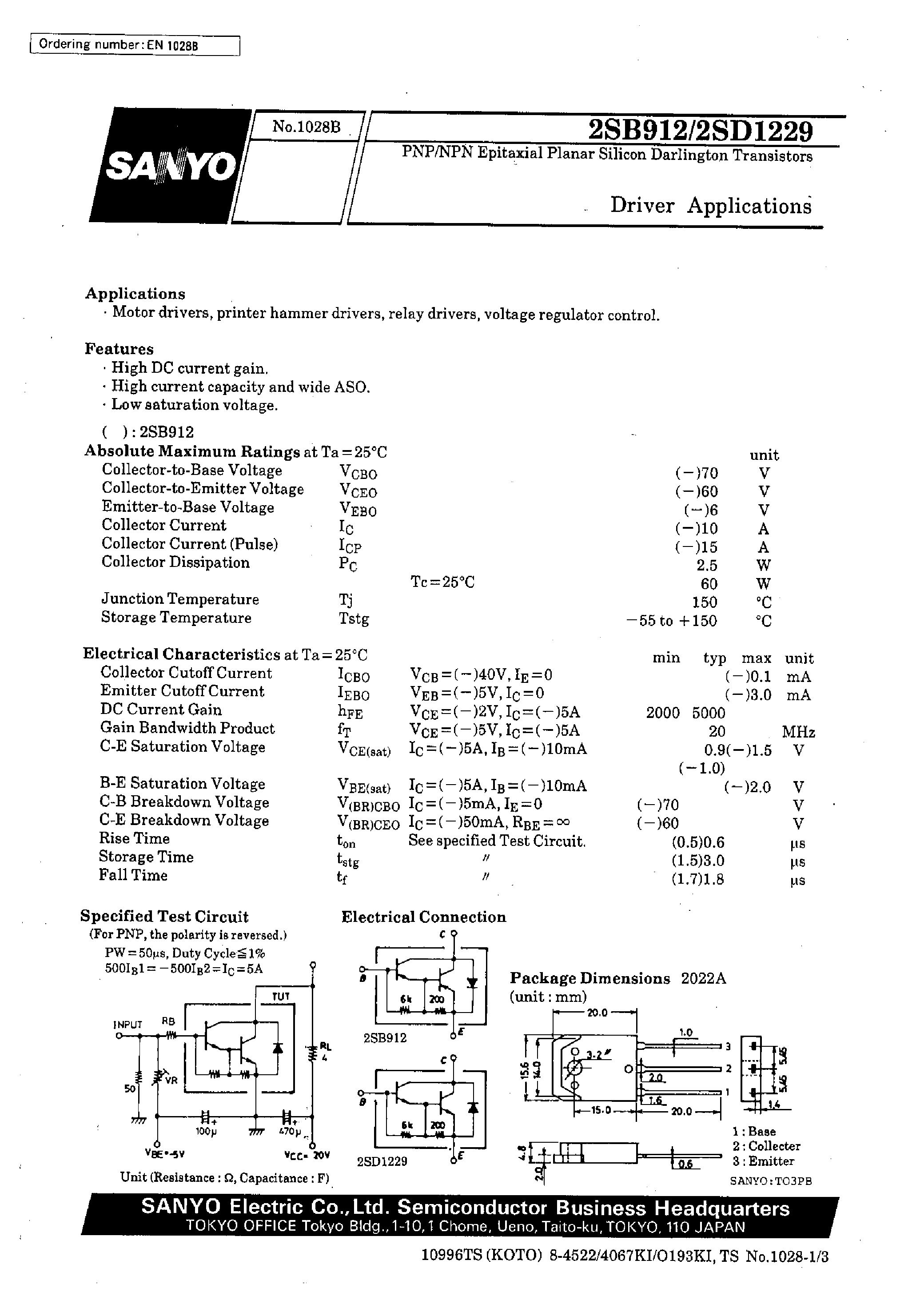 Даташит 2SD1229 - Driver Applications страница 1