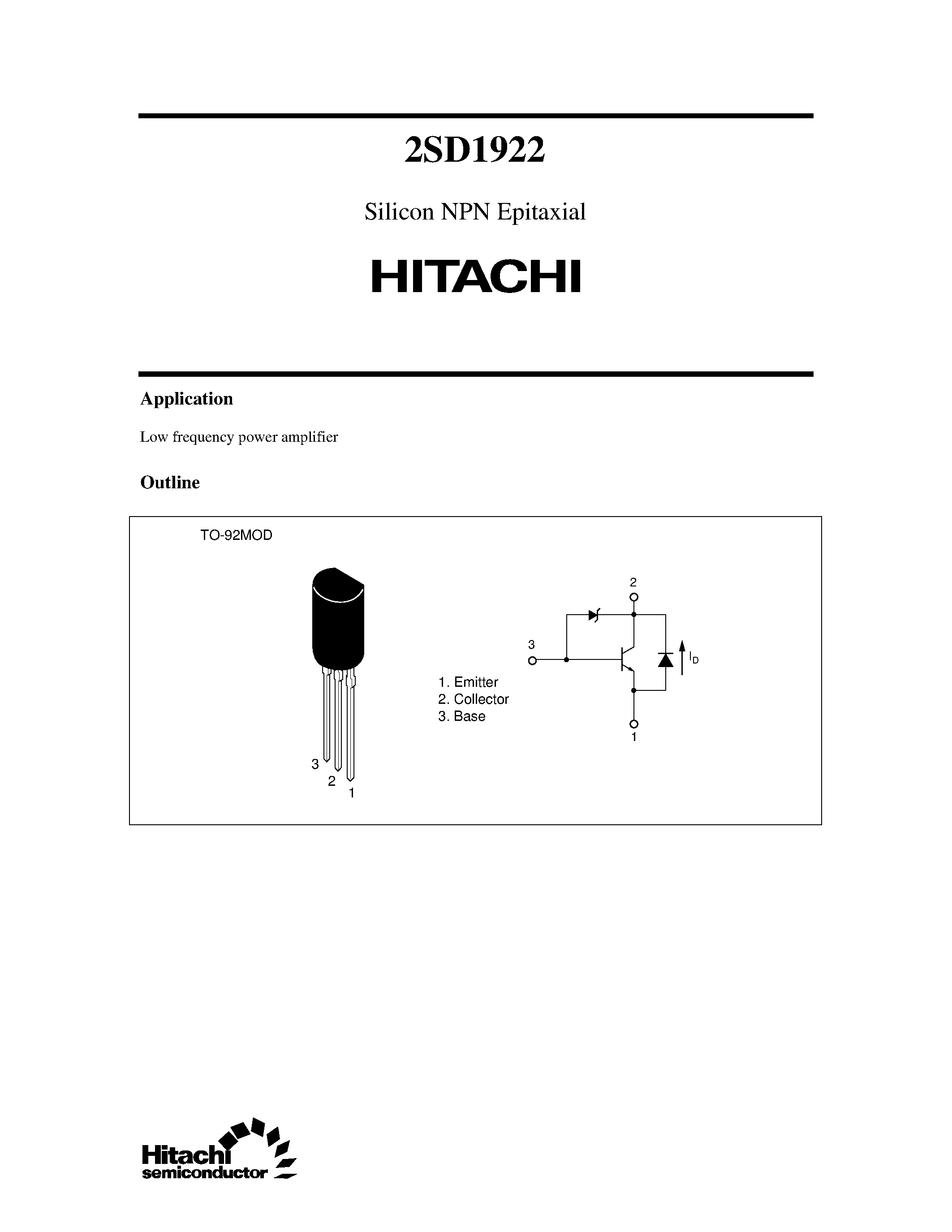 Даташит 2SD1922 - Silicon NPN Epitaxial страница 1