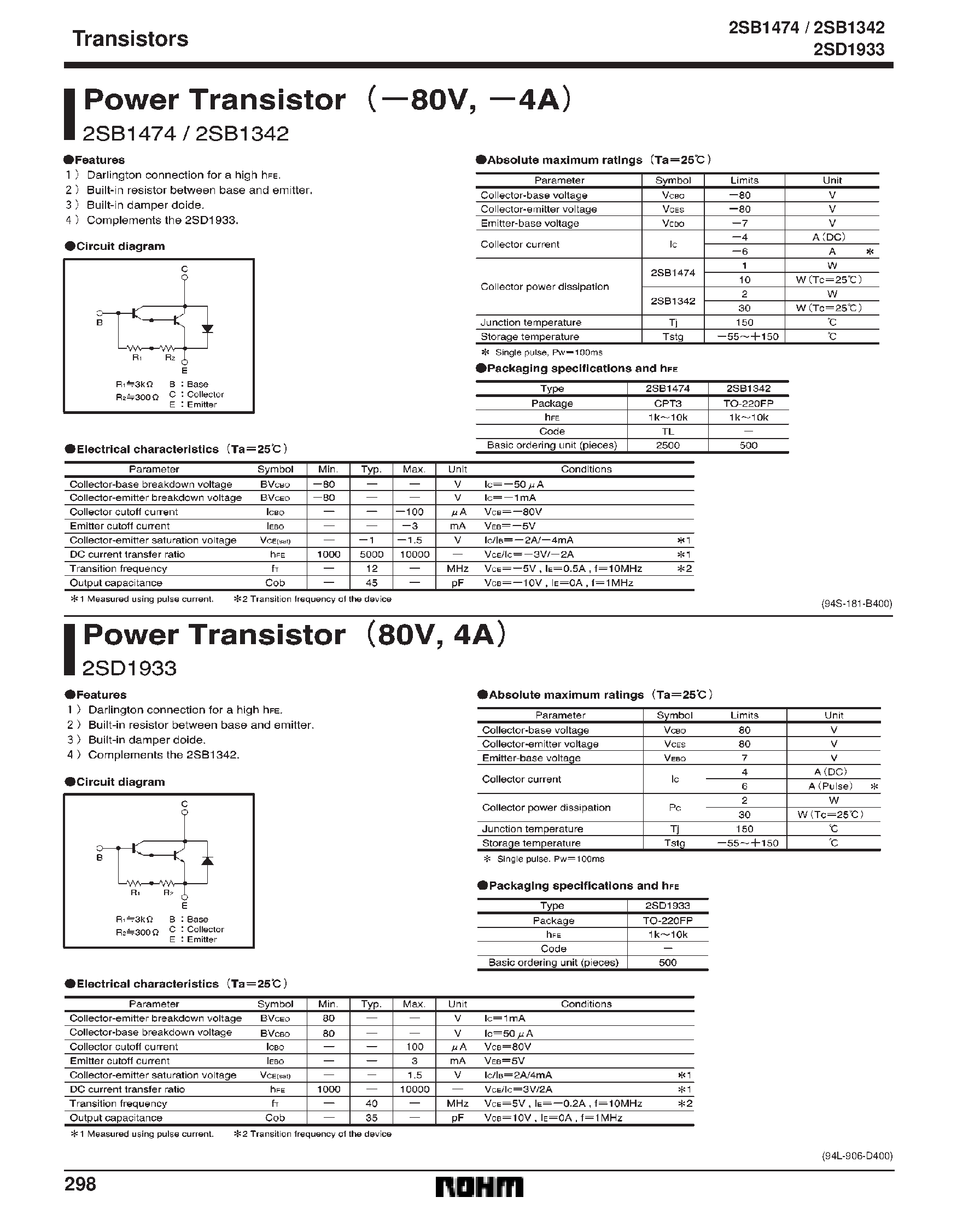 Даташит 2SD1933 - Power Transistor (-80V/ -4A) страница 1