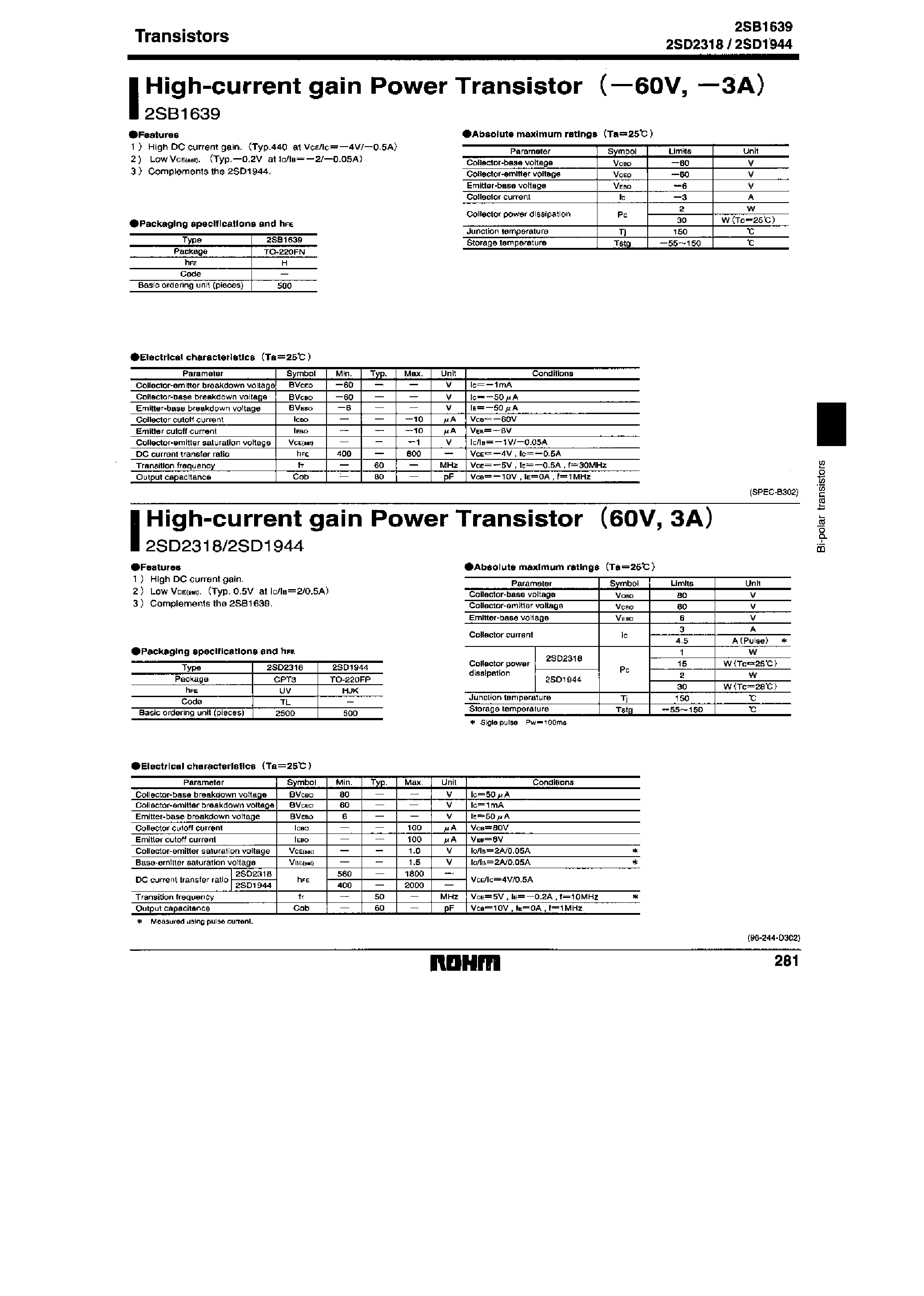 Даташит 2SD1944 - High-current gain Power Transistor (-60V/ -3A) страница 1