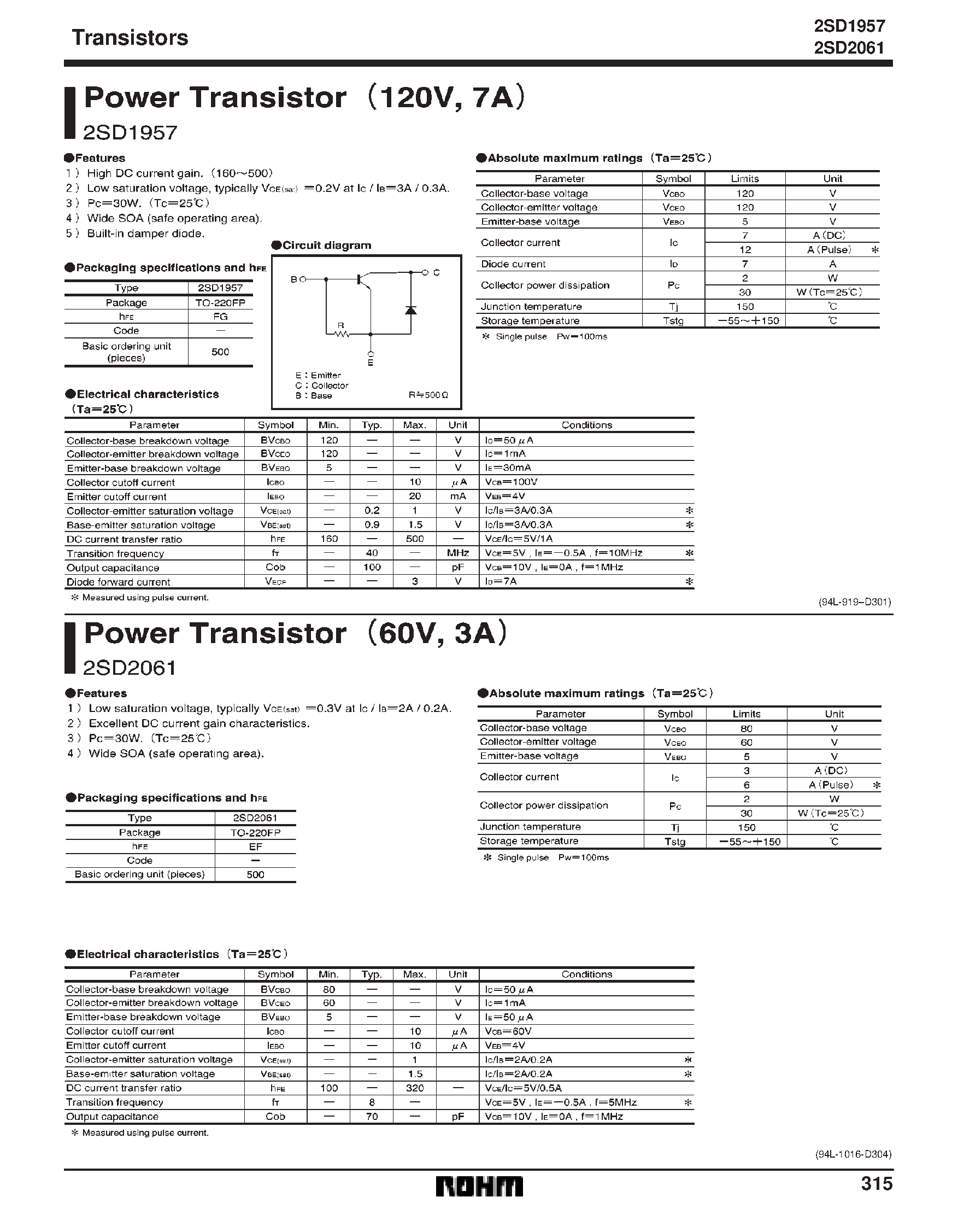 Даташит 2SD1957 - Power Transistor(120V/ 7A) страница 1