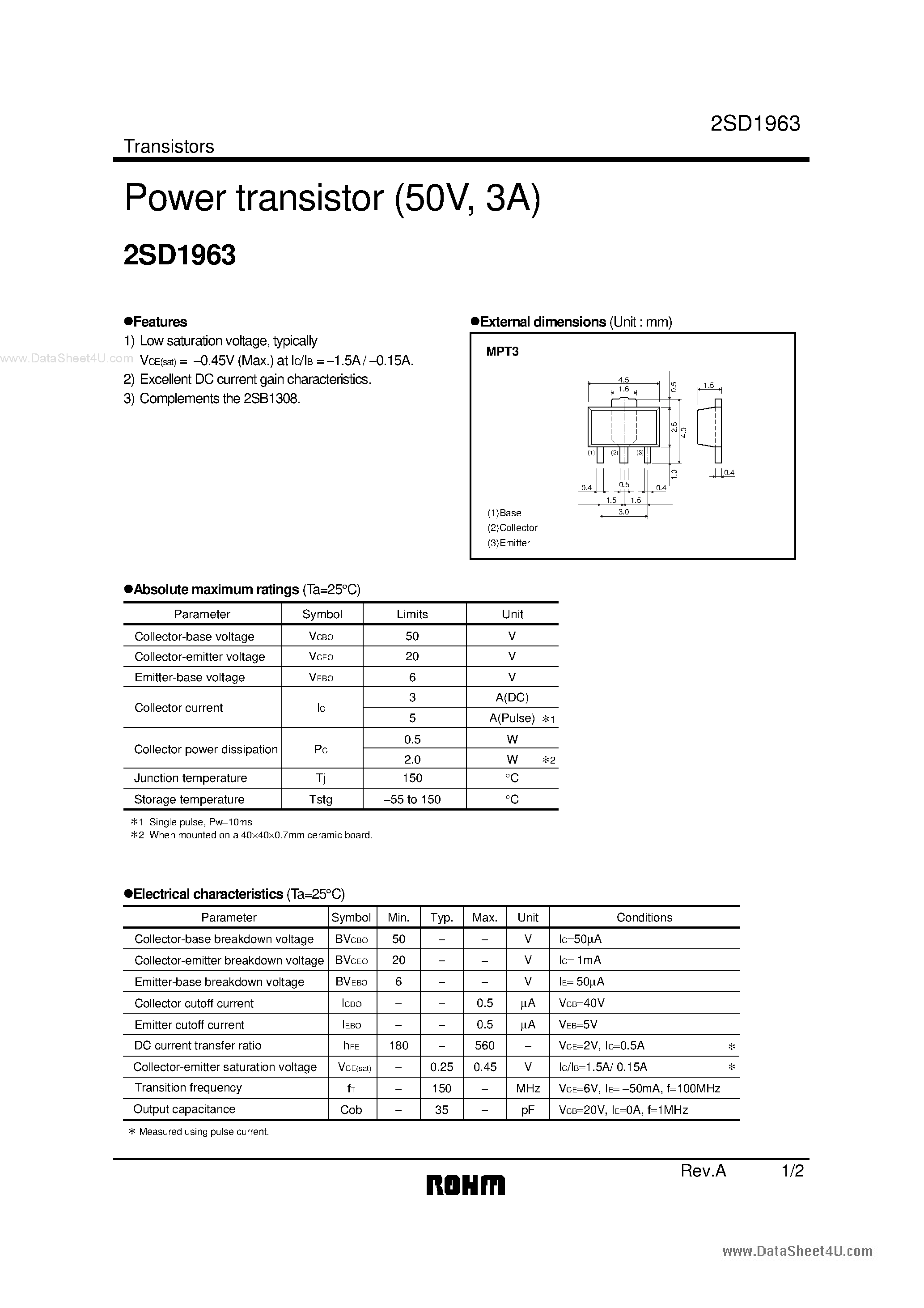 Даташит 2SD1963 - Power Transistor (-50V/ -3A) страница 1