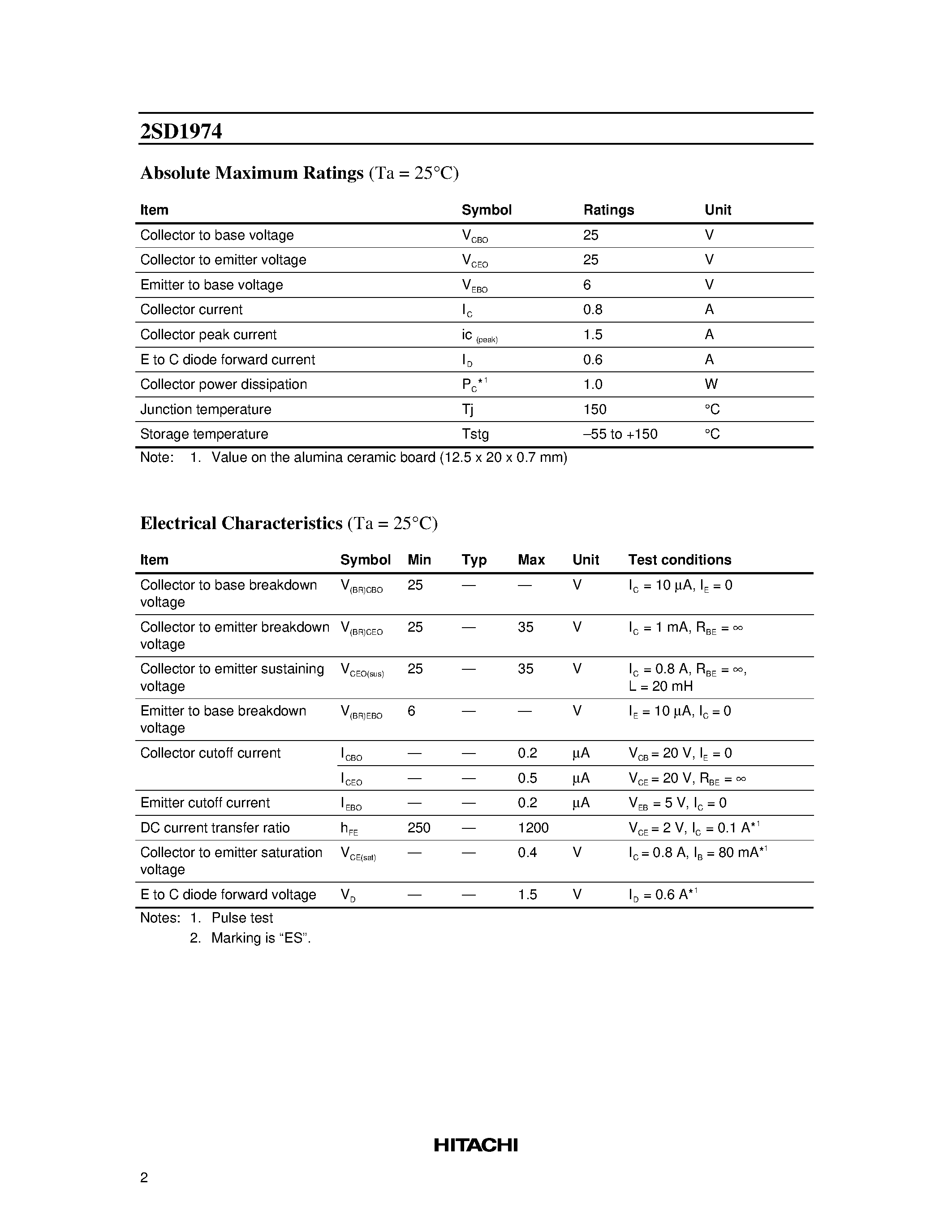 Даташит 2SD1974 - Silicon NPN Epitaxial страница 2