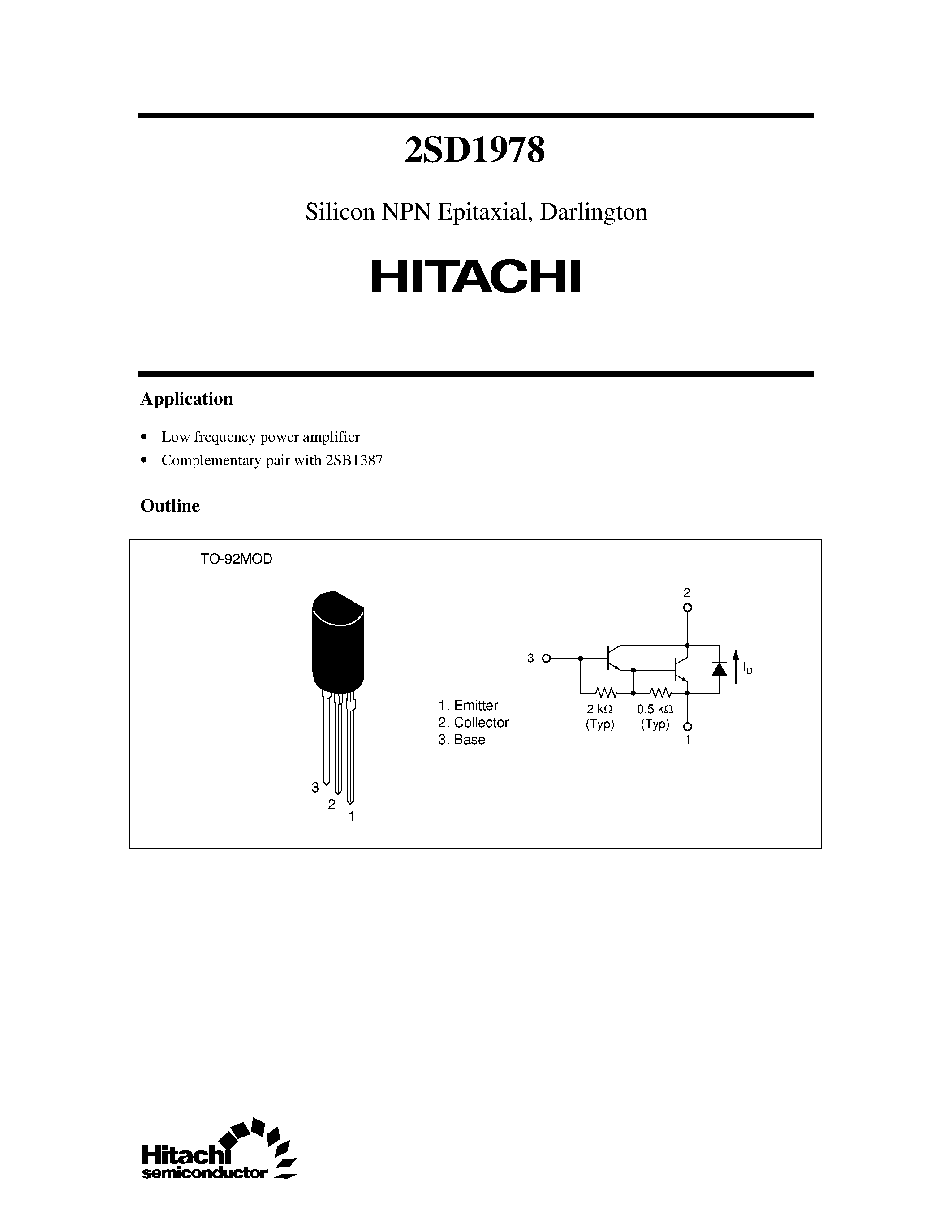 Даташит 2SD1978 - Silicon NPN Epitaxial/ Darlington страница 1