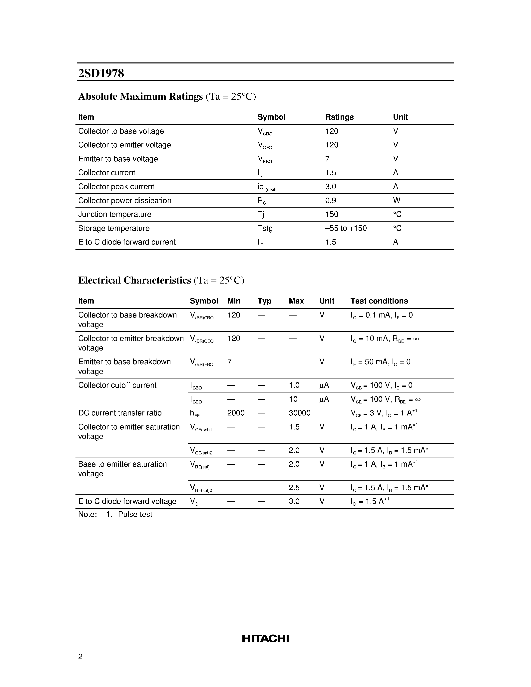 Даташит 2SD1978 - Silicon NPN Epitaxial/ Darlington страница 2