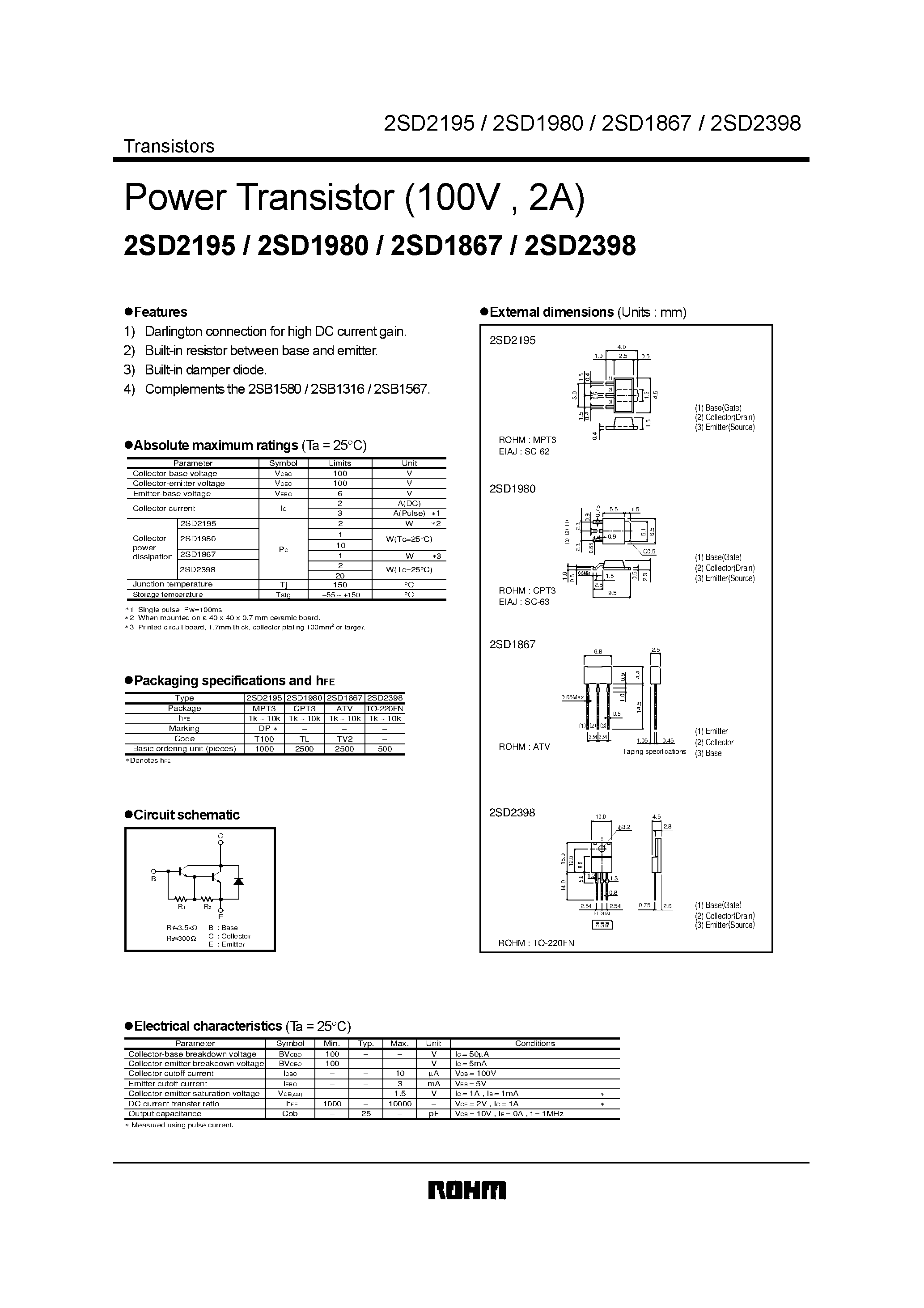 Даташит 2SD1980 - Power Transistor (100V / 2A) страница 1