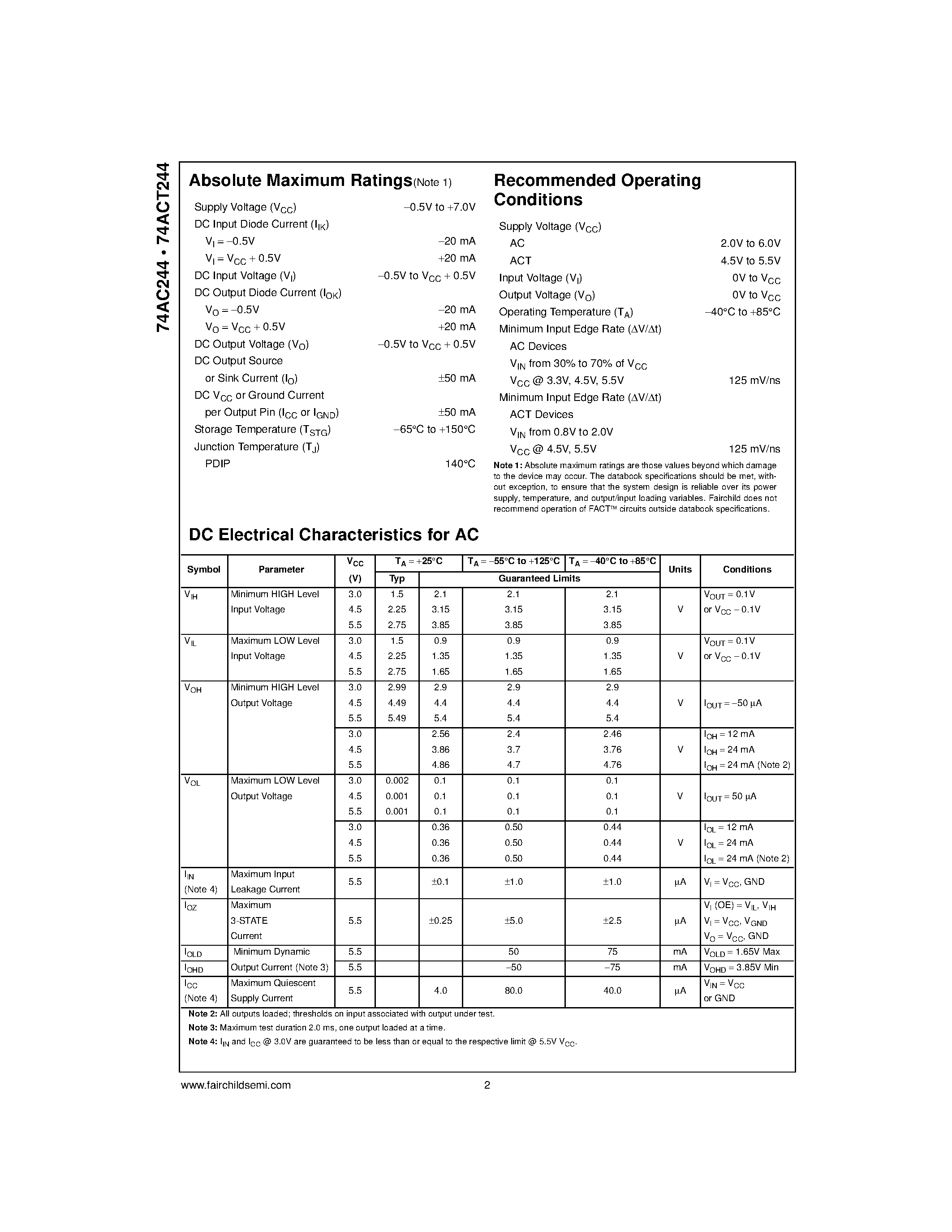 Даташит 74ACT244MSA - Octal Buffer/Line Driver with 3-STATE Outputs страница 2