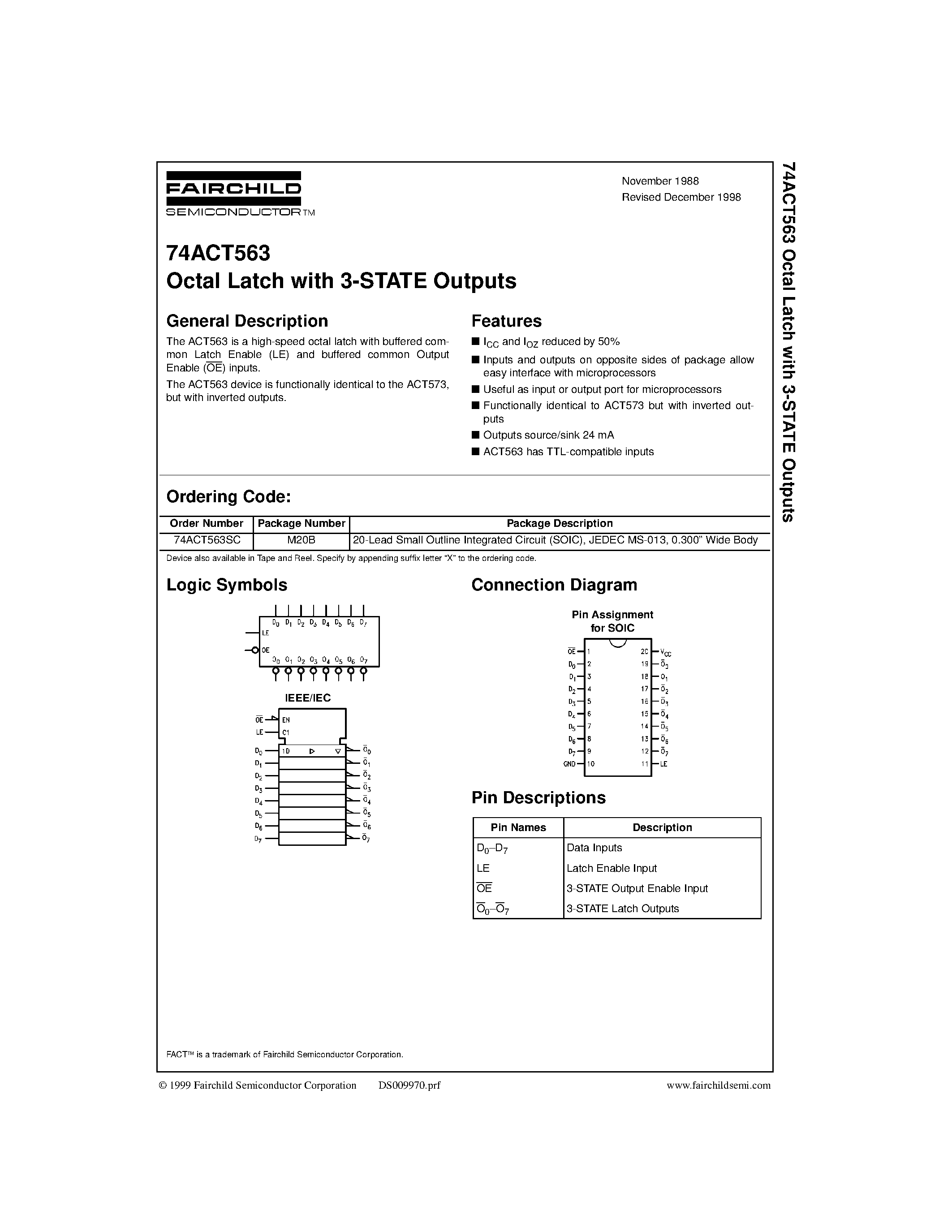 Даташит 74ACT563 - Octal Latch with 3-STATE Outputs страница 1