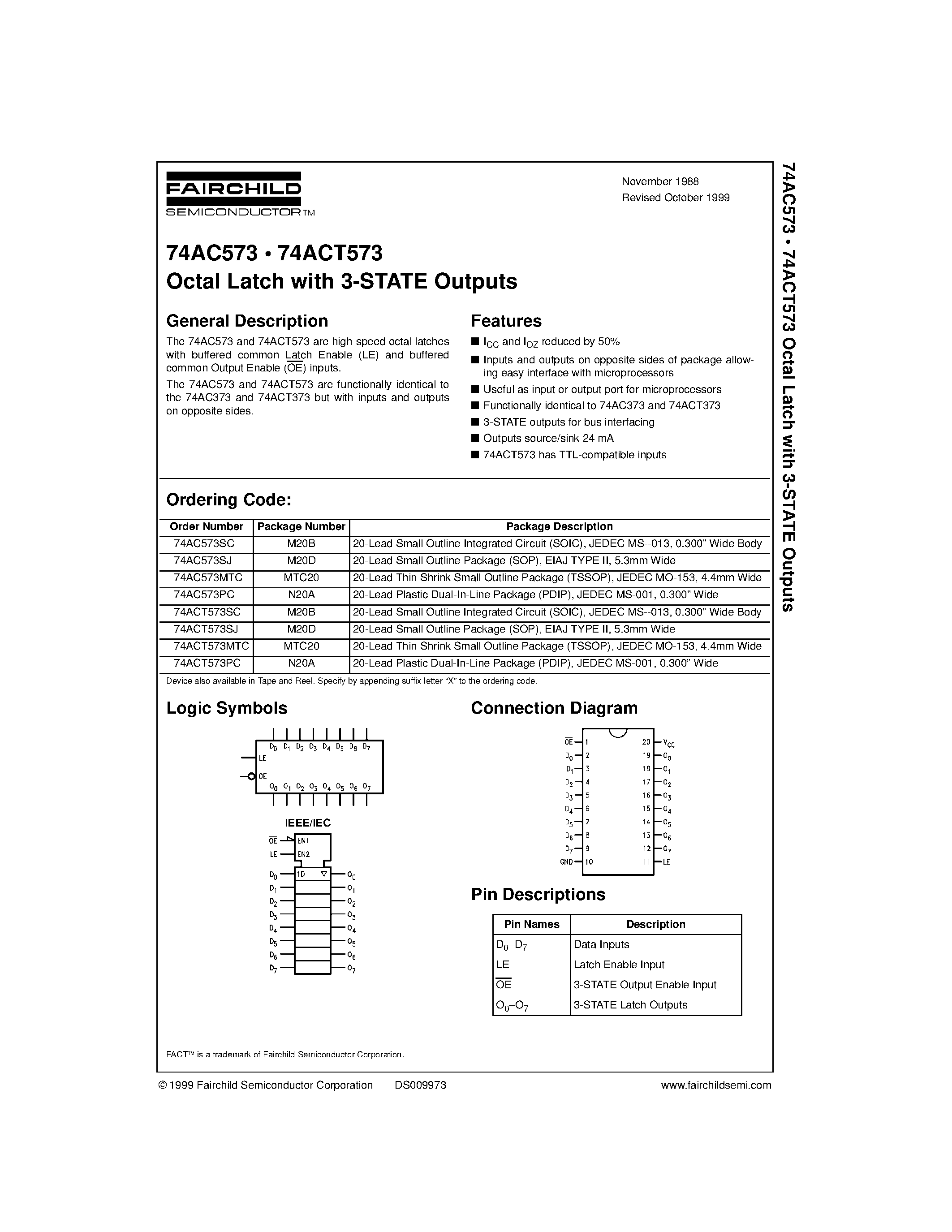 Даташит 74ACT573 - Octal Latch with 3-STATE Outputs страница 1