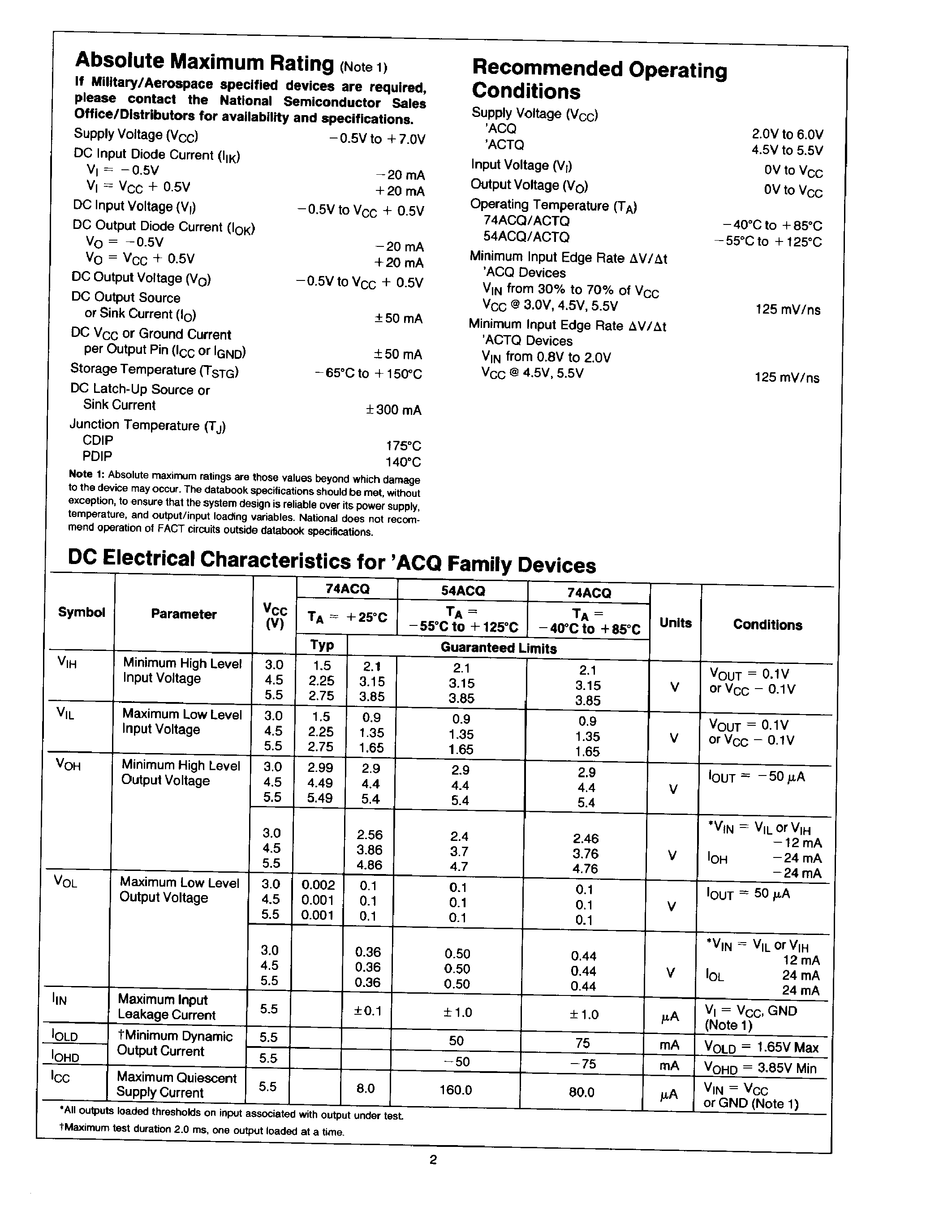 Datasheet 74ACTQ244D - Quiet Seres Octal Buffer/Line Driver with TRI-STATE Outputs page 2